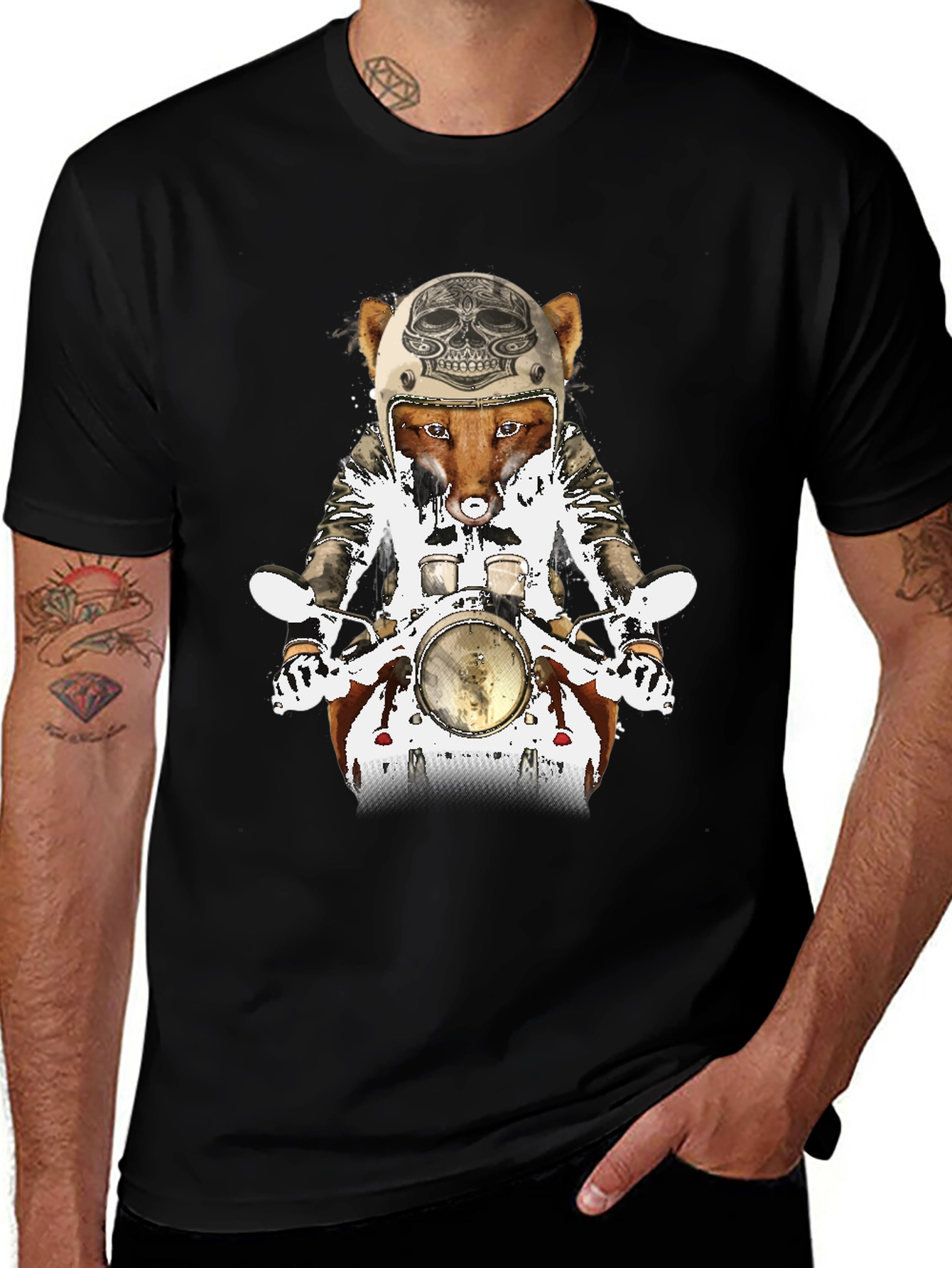 Black Fox on Motorcycle Graphic Tee main image