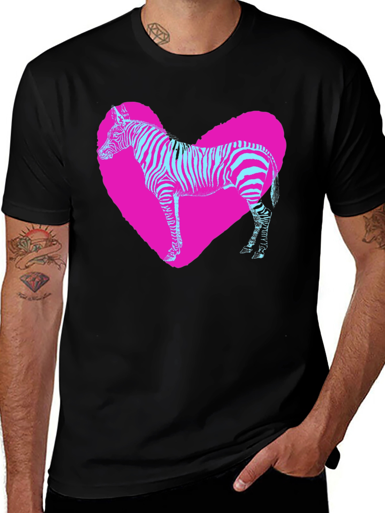 Variant 4 of Zebra Heart Graphic Tee - Men's Black T-Shirt