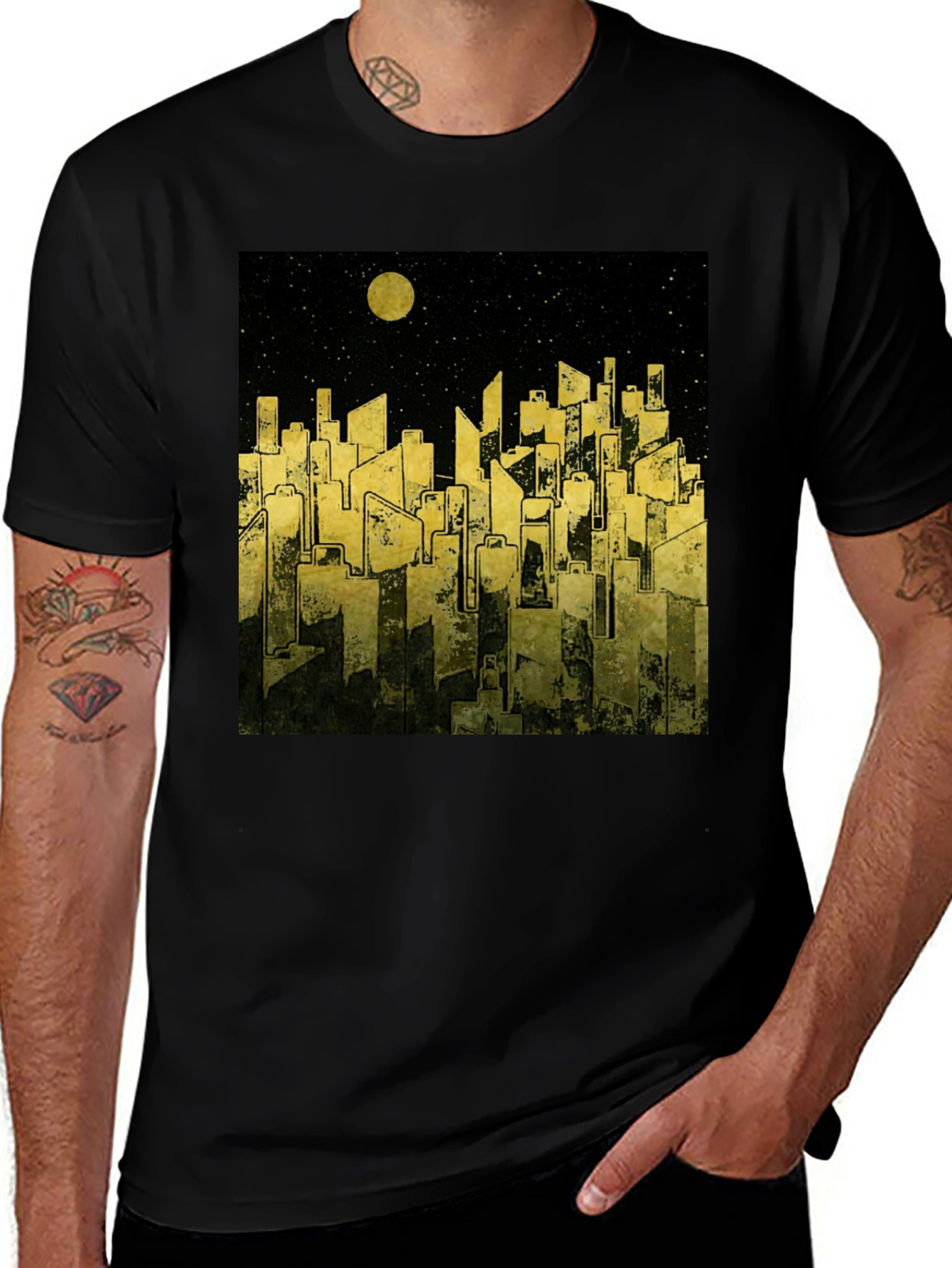 Variant 18 of Urban Nightscape Graphic Tee - Black Crew Neck