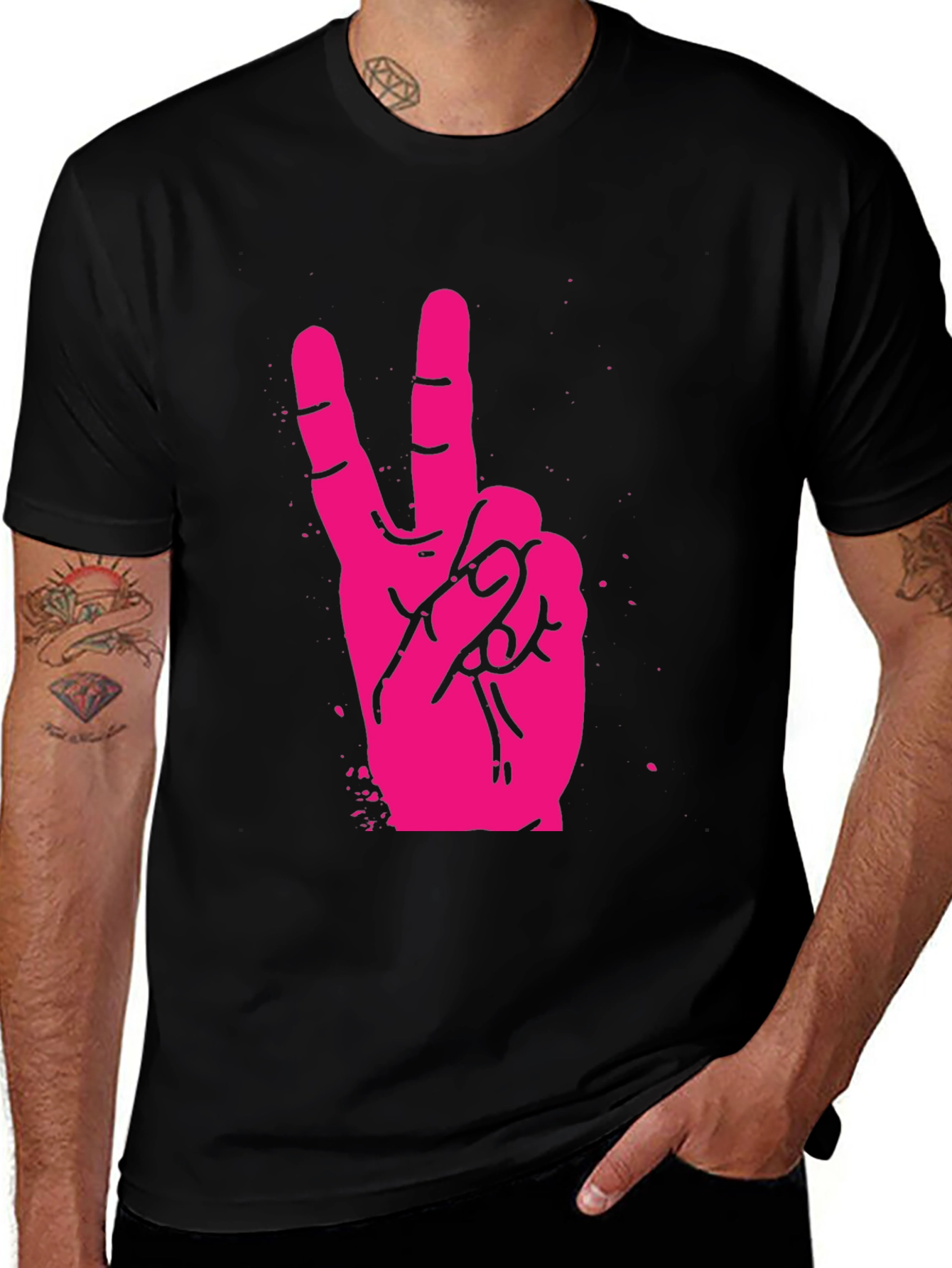 Variant 24 of Pink Peace Sign Graphic Black T-Shirt