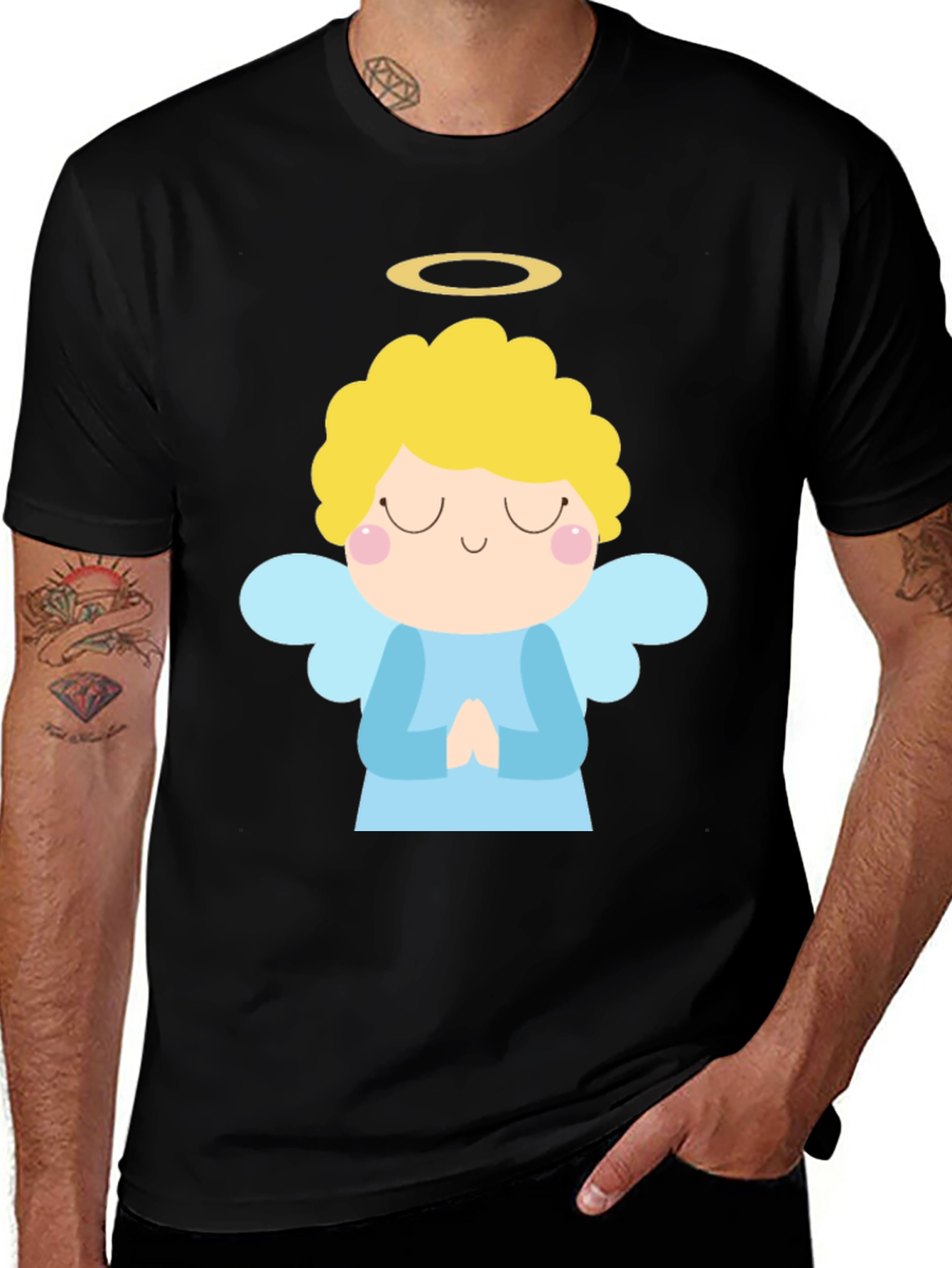 Variant 28 of Angel Graphic Black T-Shirt Cute Style