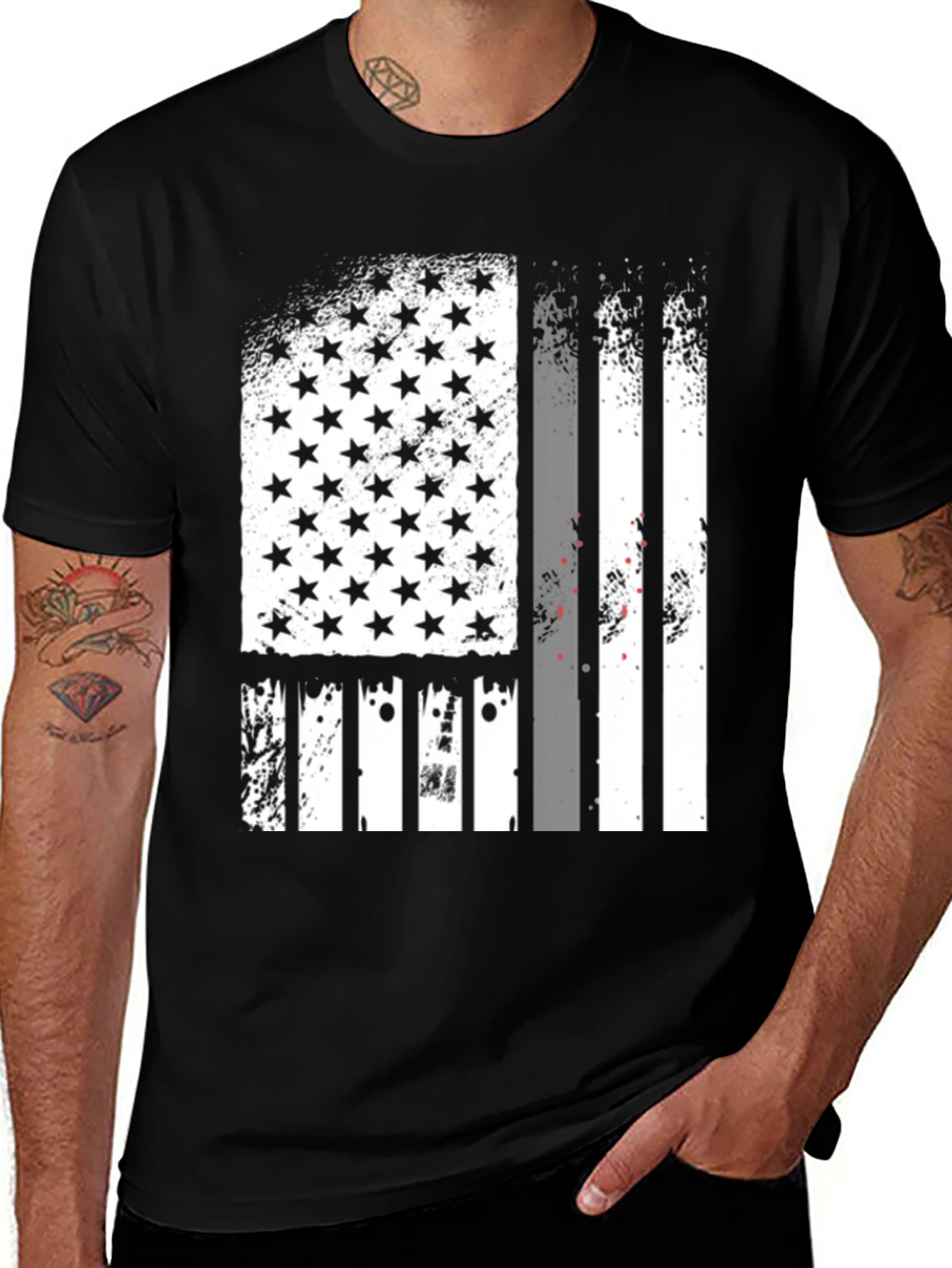 Variant 12 of Distressed American Flag Graphic Tee - Black