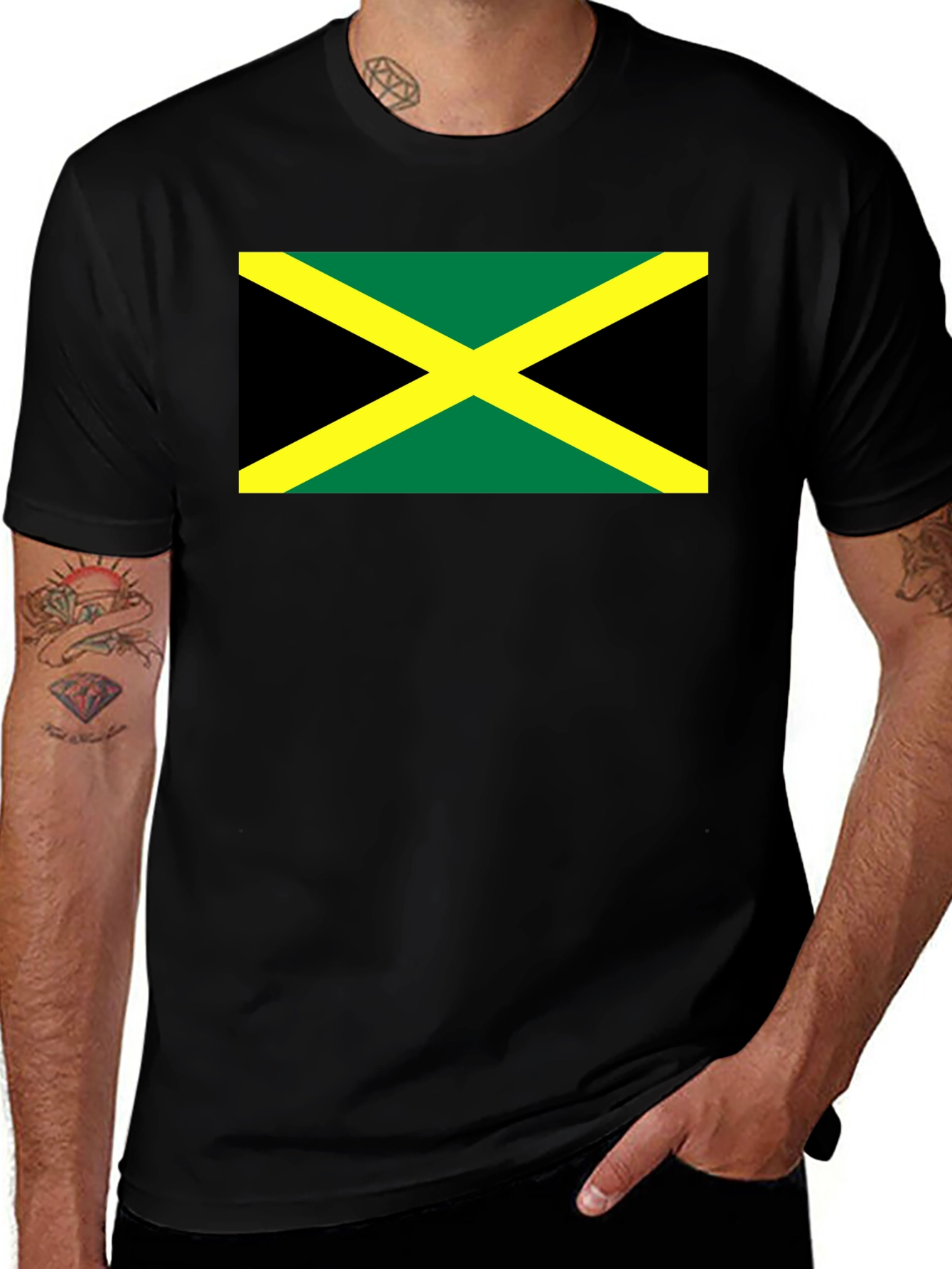 Jamaican Flag T-Shirt - Black Crew Neck Tee