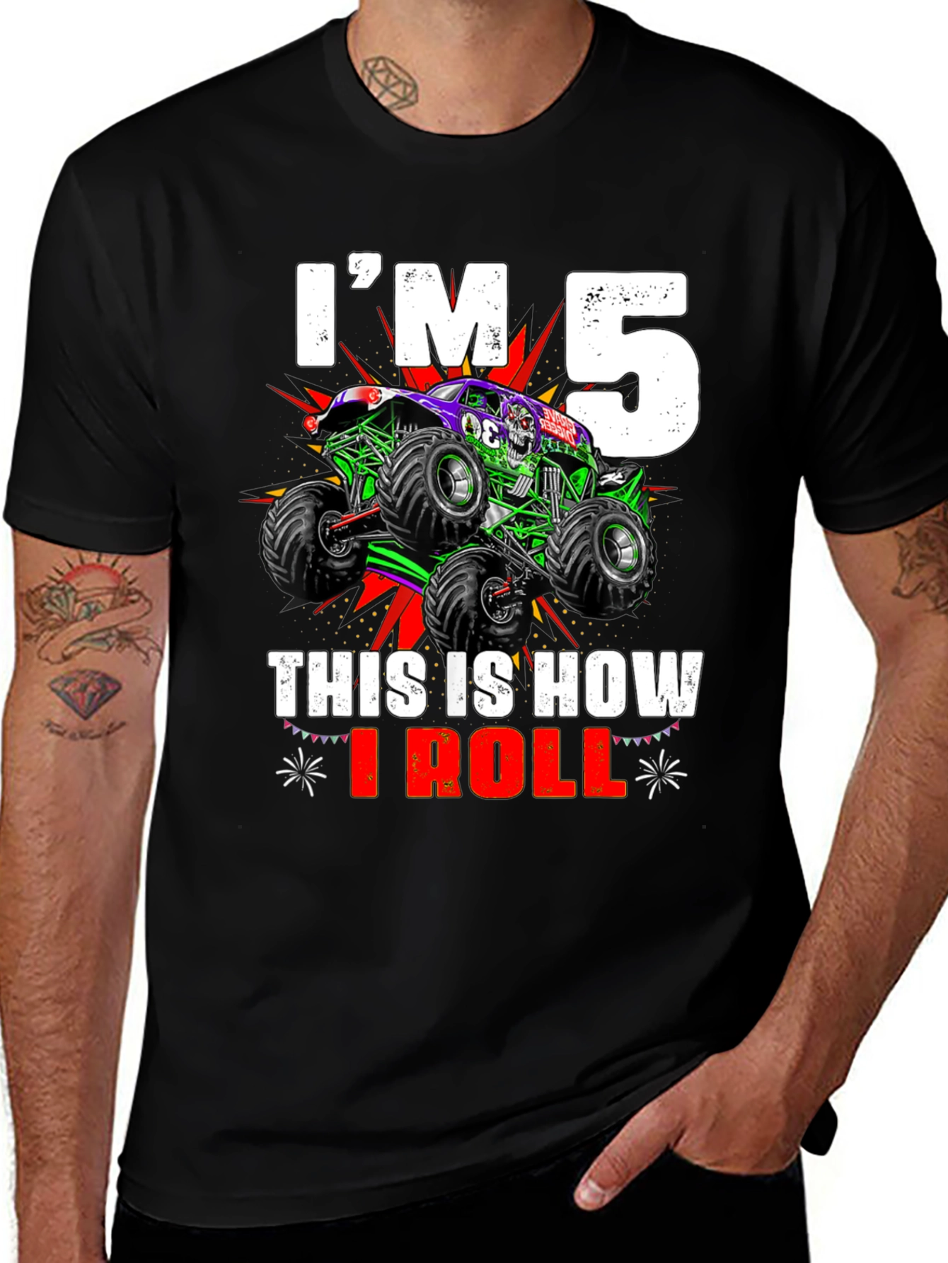 Black I'm 5 This Is How I Roll Monster Truck T-Shirt main image