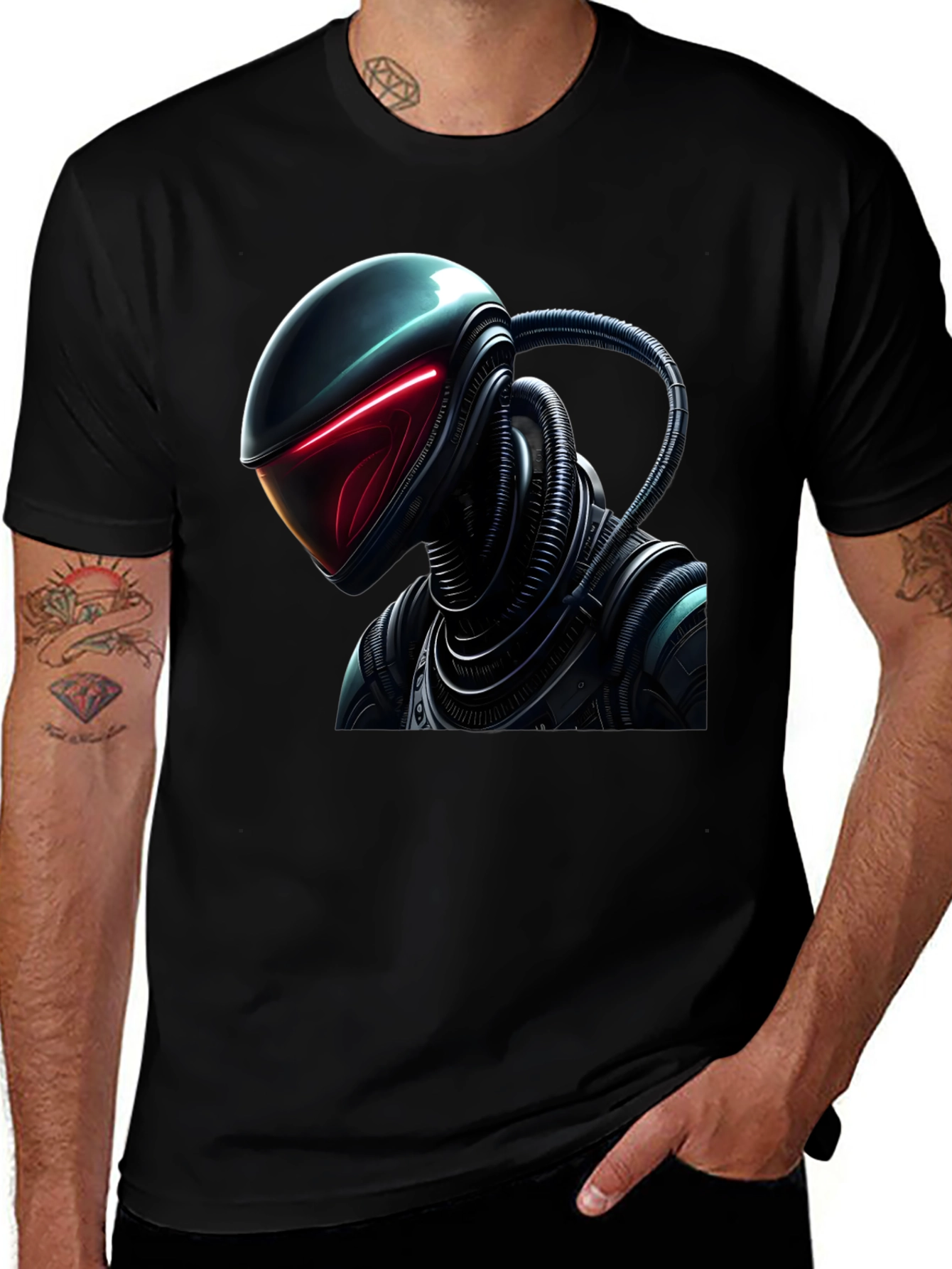 Variant 7 of Futuristic Robot Graphic Tee - Black