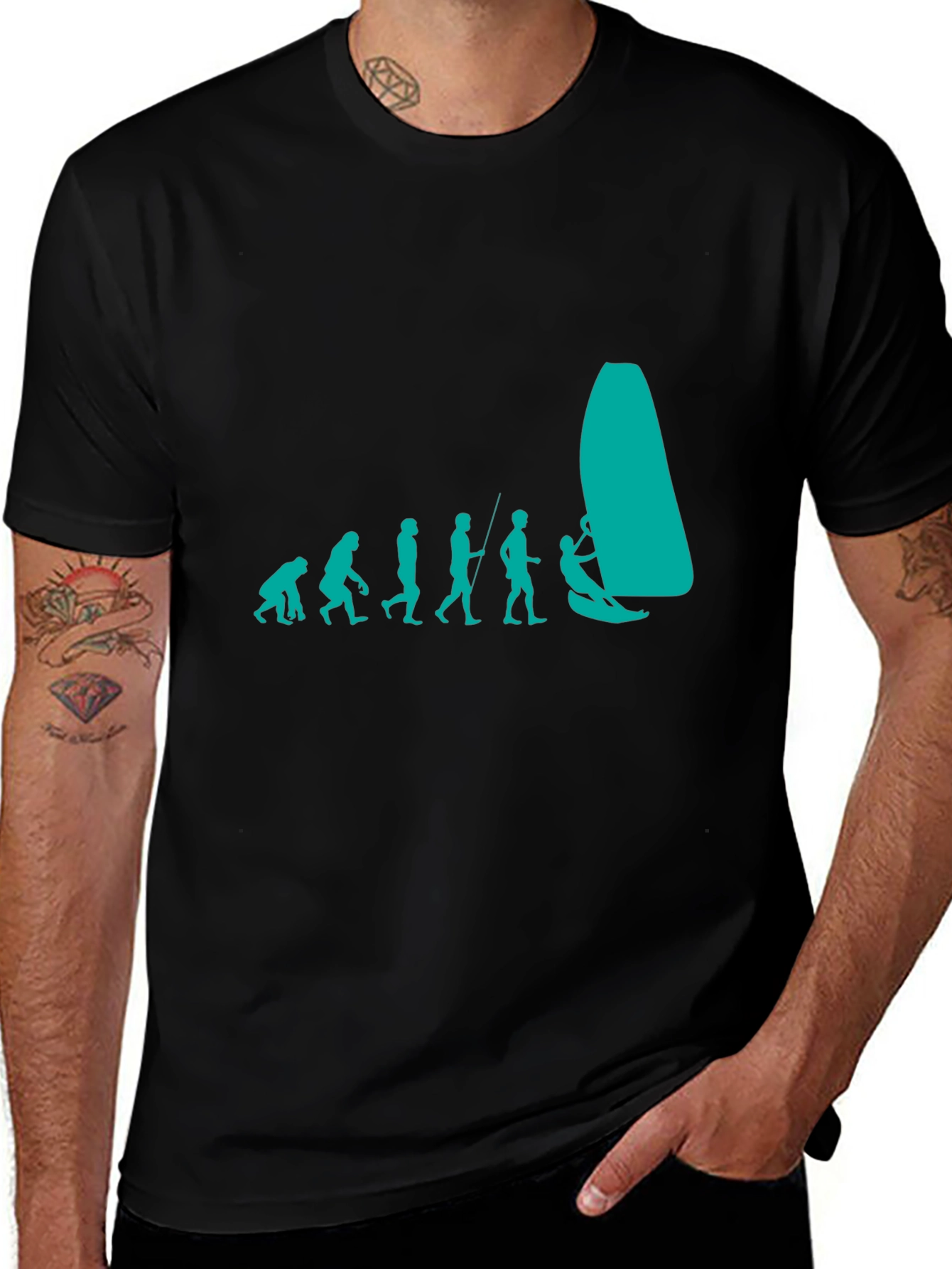 Variant 21 of Evolution of Windsurfing Black T-Shirt