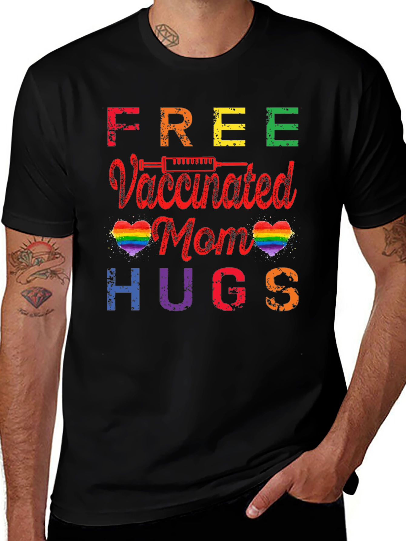 Variant 6 of Vaccinated Mom Hugs T-Shirt - Pride LGBTQ Colorful Design