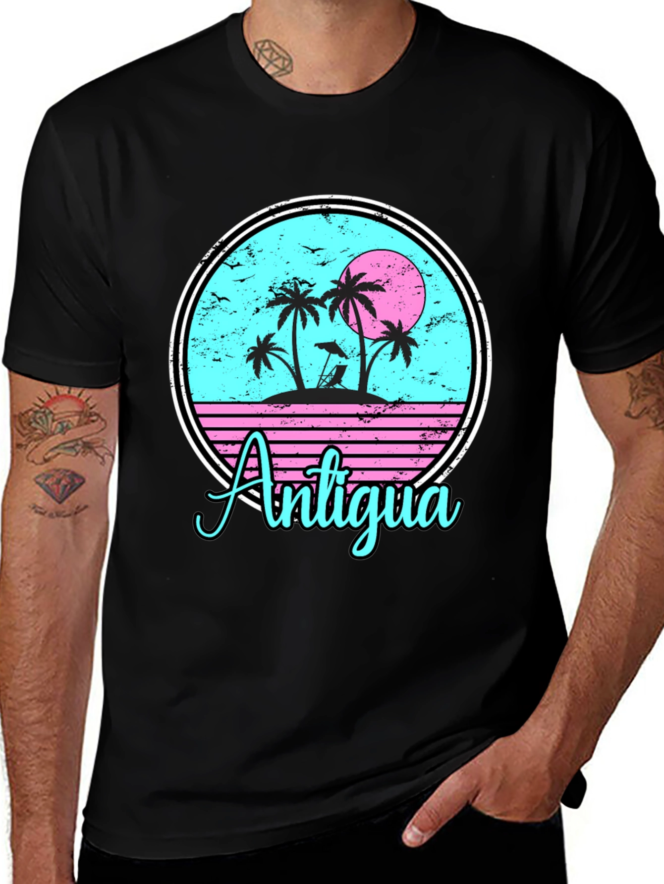 Antigua Tropical Island T-Shirt - Black