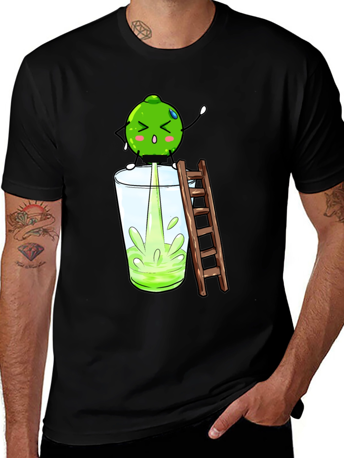 Variant 11 of Funny Lime Juice Cartoon Black T-Shirt