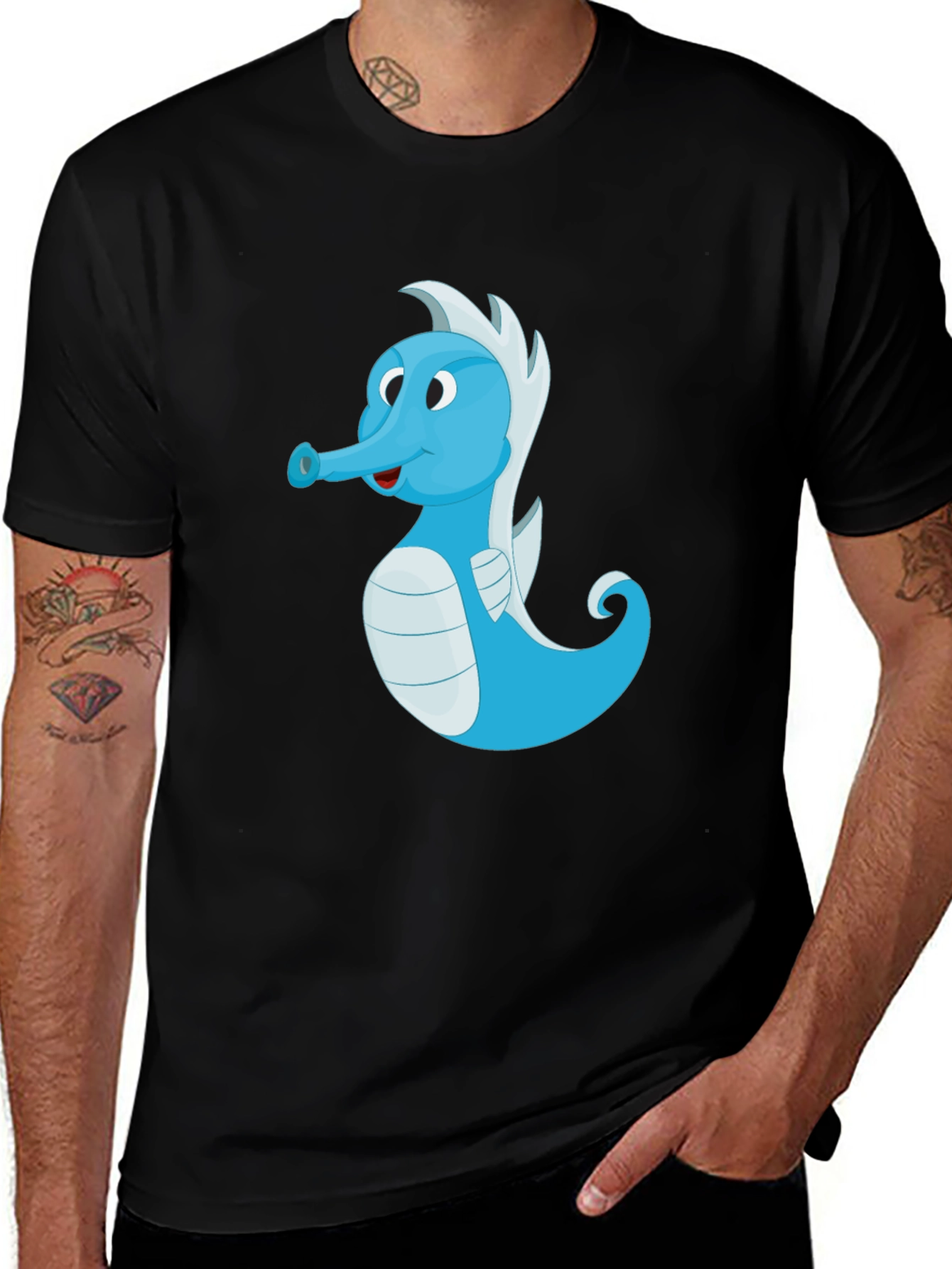 Variant 10 of Cute Blue Seahorse Graphic Tee - Unisex Black T-Shirt