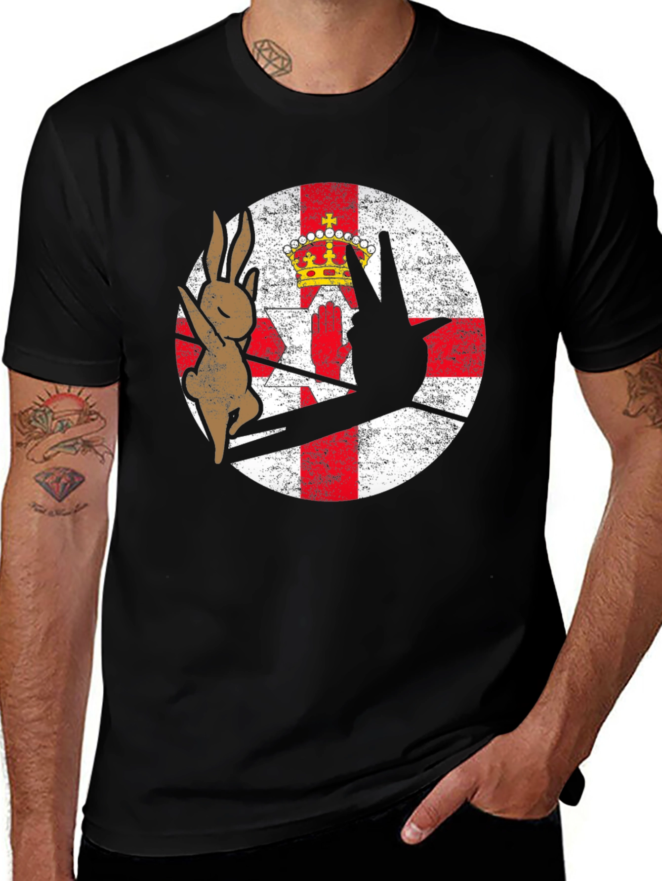 Variant 12 of Northern Ireland Flag T-Shirt Rabbit and Hand
