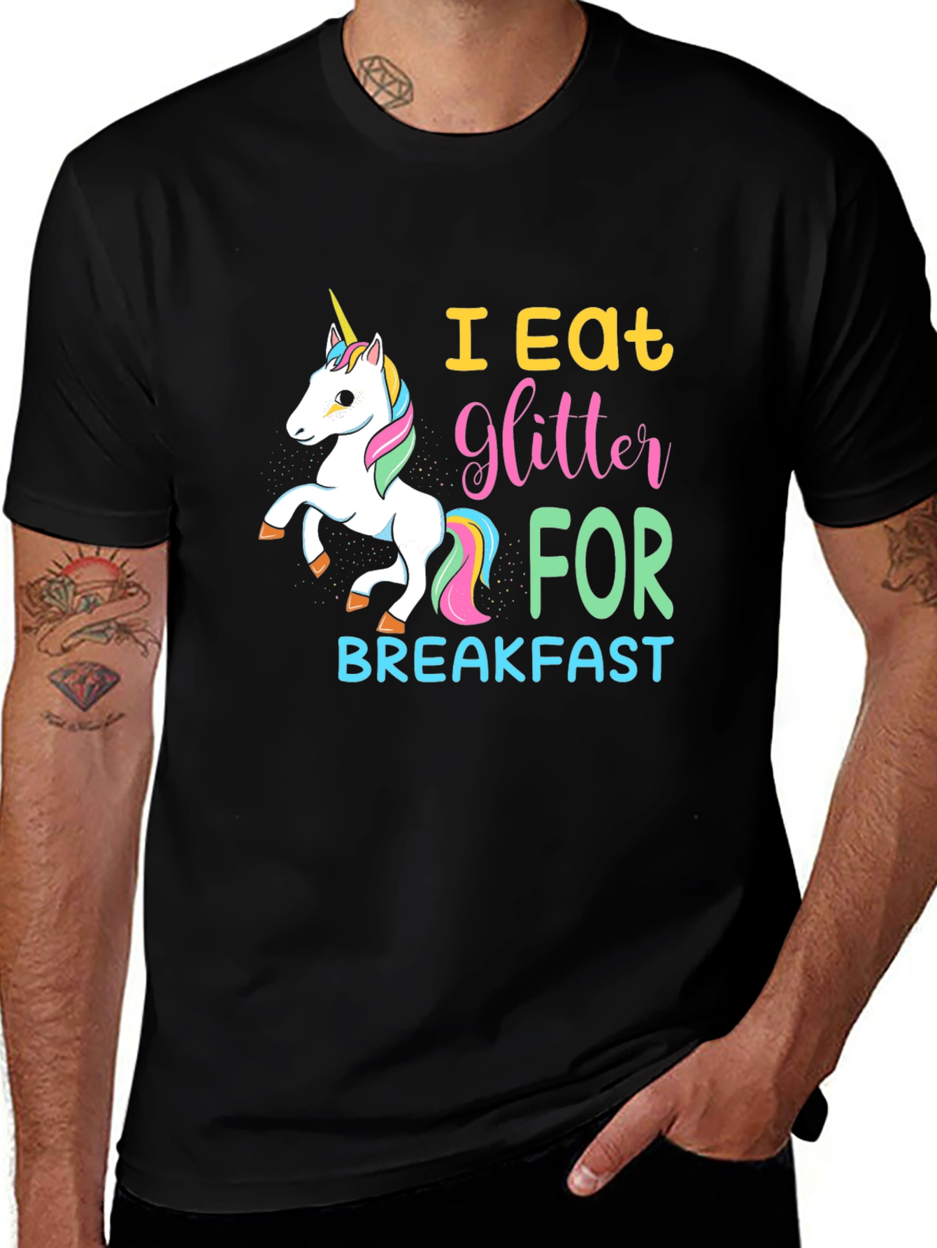 Variant 4 of Unicorn Glitter Breakfast T-Shirt - Novelty Graphic Tee