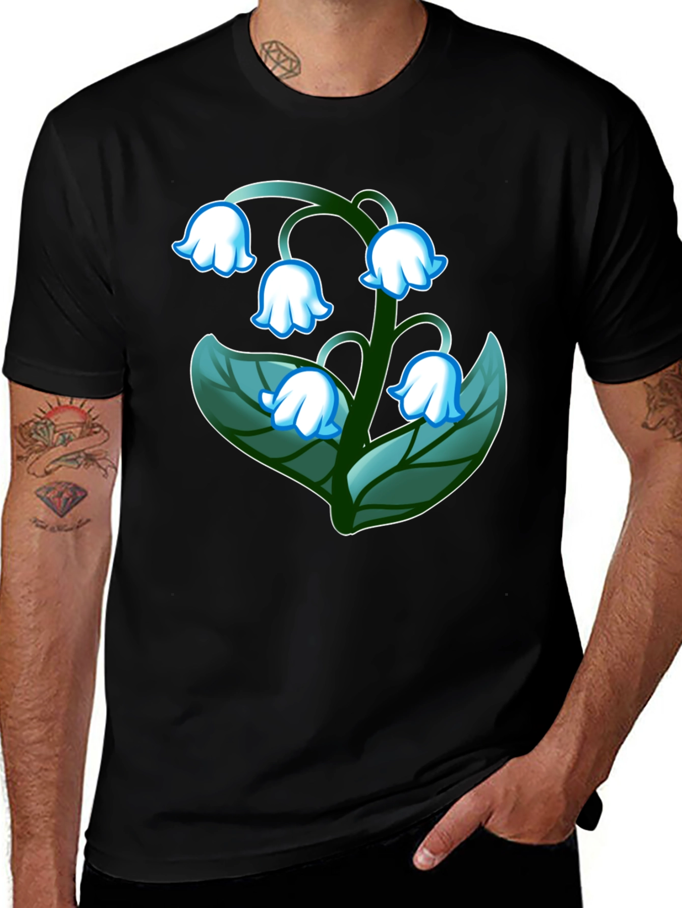 Variant 12 of Lily of the Valley Graphic Tee - Black Cotton Blend