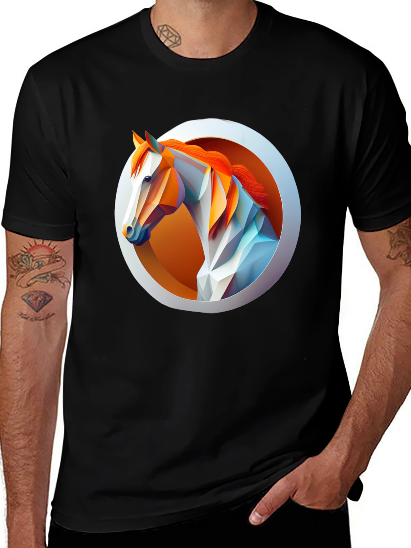 Variant 29 of Geometric Horse Graphic Tee - Men's Black T-Shirt