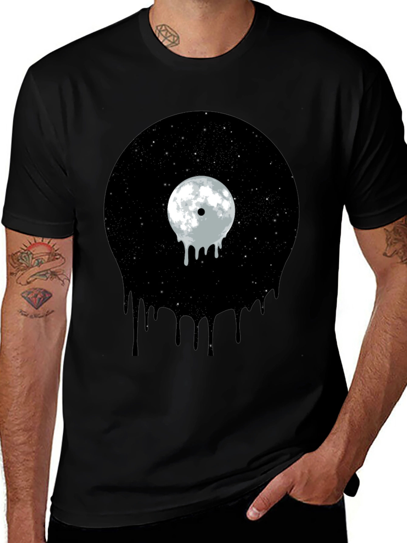 Variant 6 of Melting Moon Vinyl Graphic Tee - Black