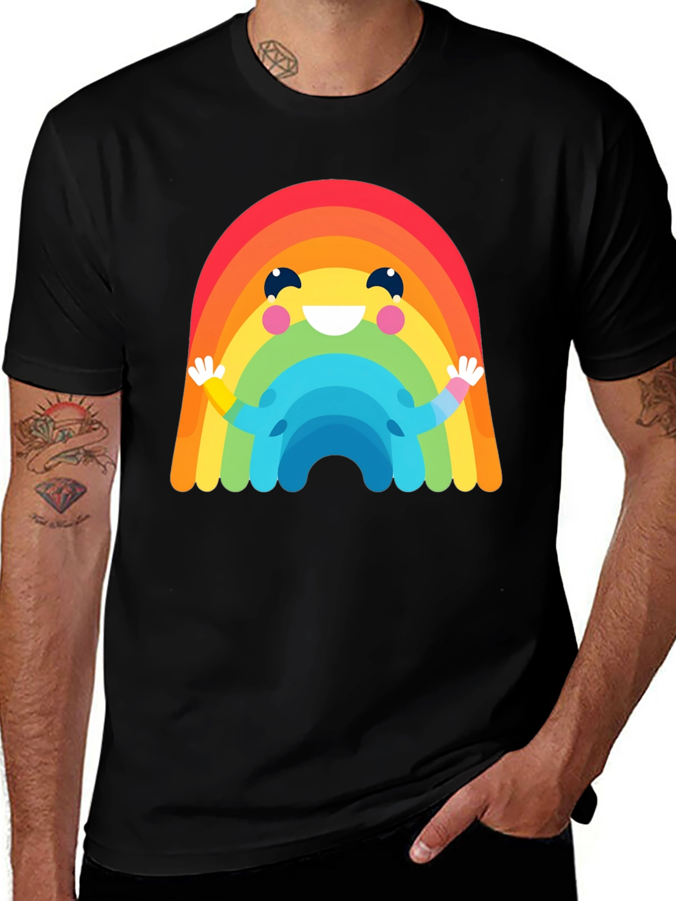 Variant 23 of Rainbow Character Graphic Black T-Shirt