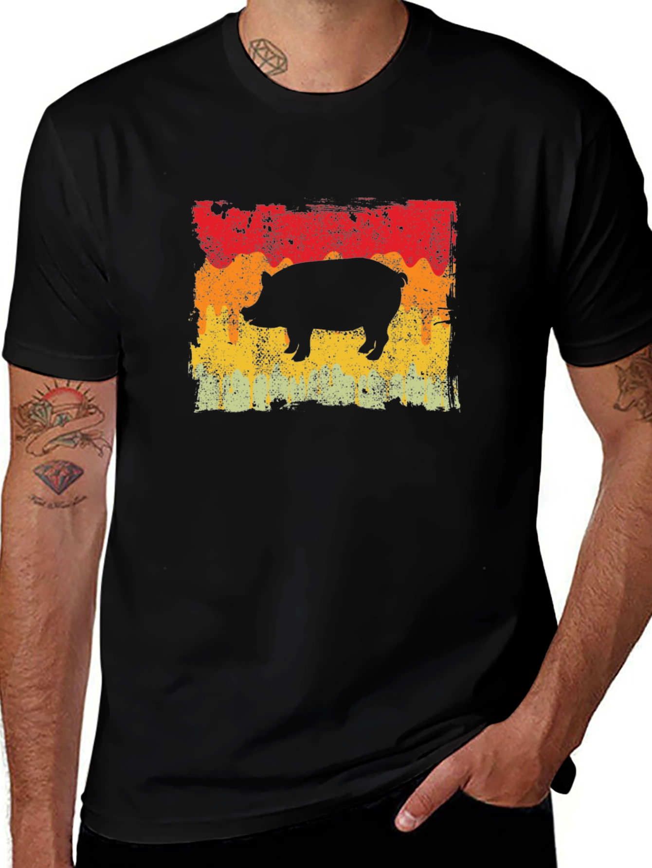 Variant 24 of Retro Pig Graphic Tee - Black Cotton T-Shirt