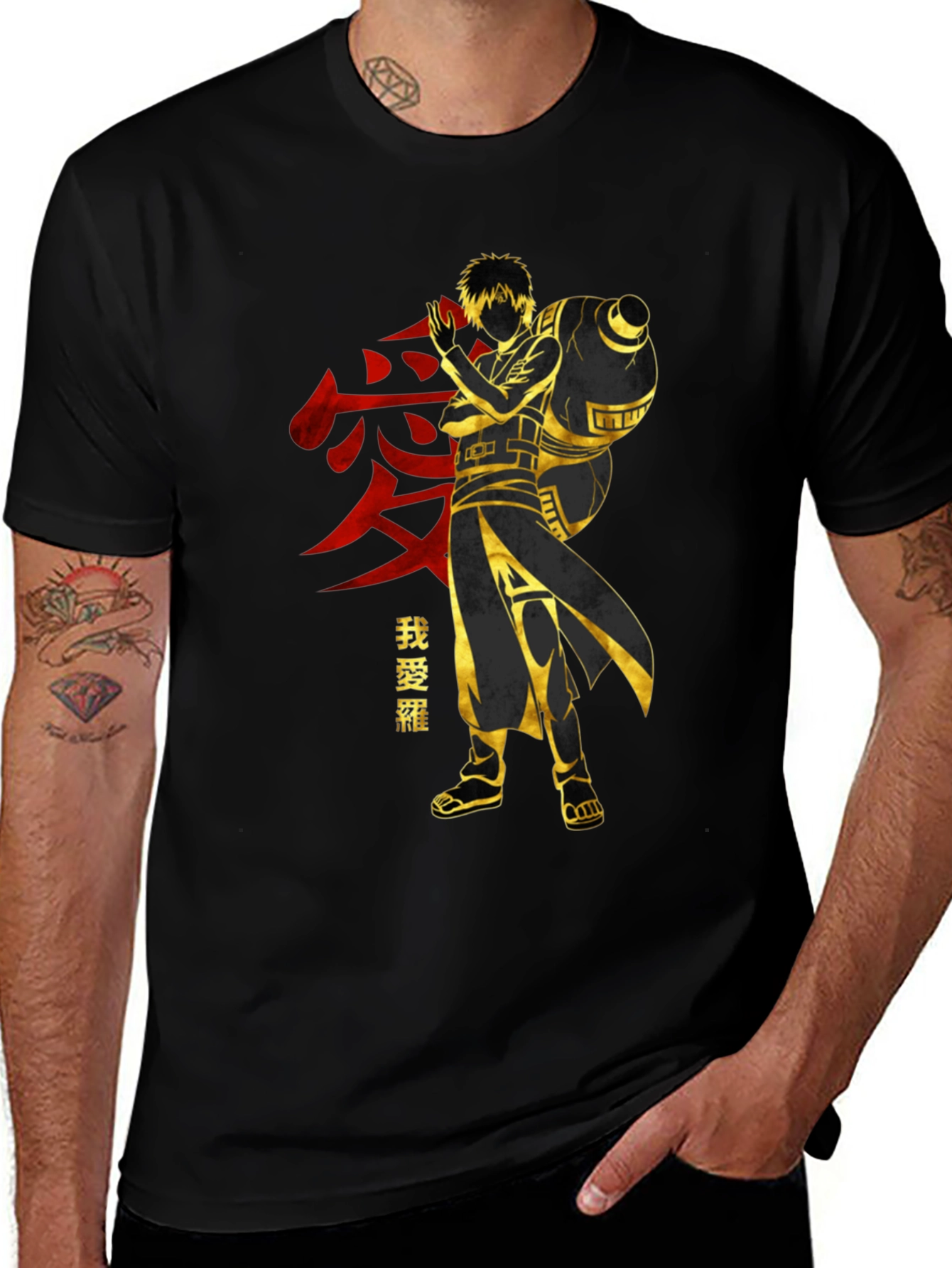 Anime Gaara Graphic Black T-Shirt