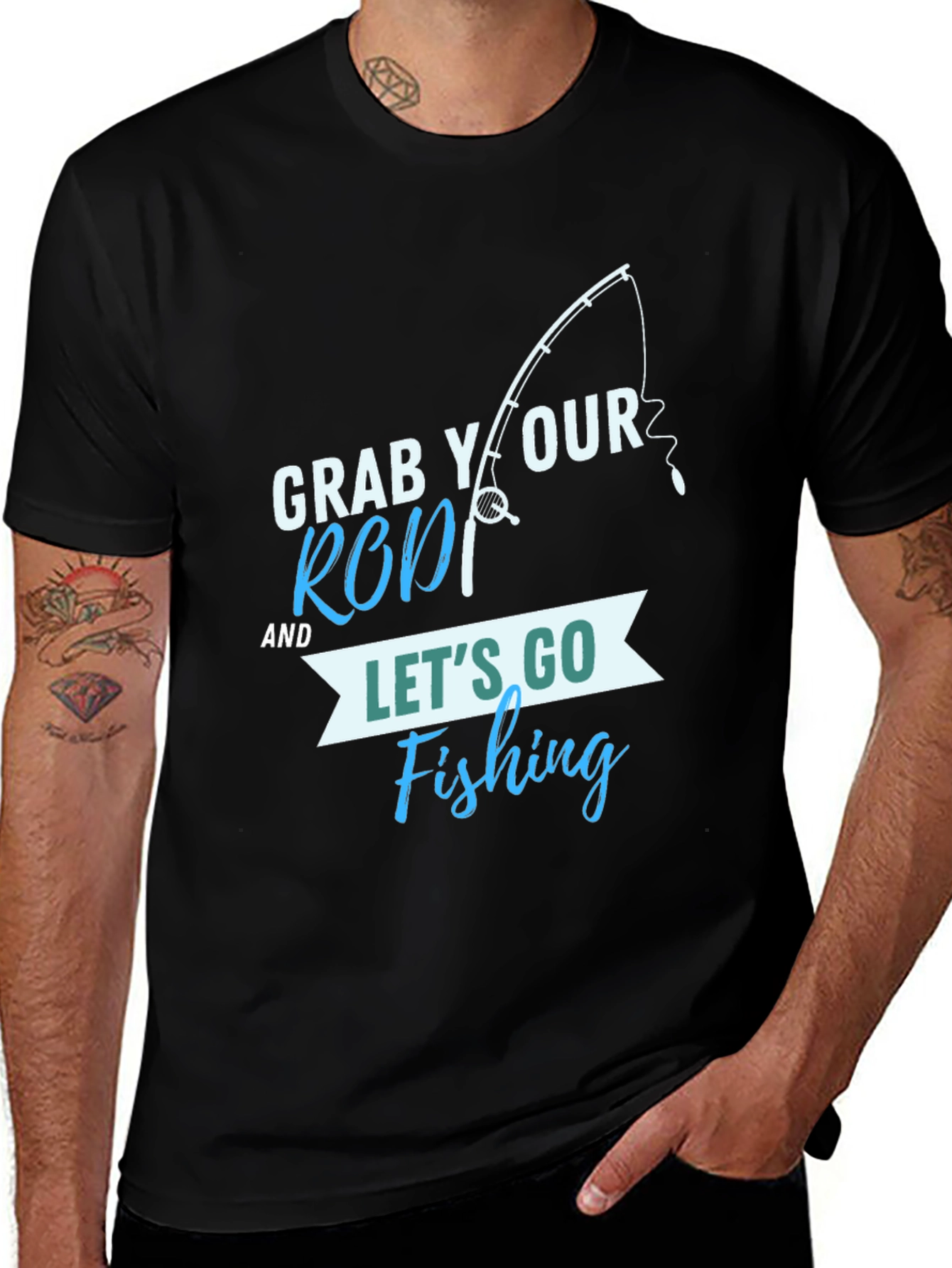 Black Fishing T-Shirt: Grab Your Rod & Let's Go! main image