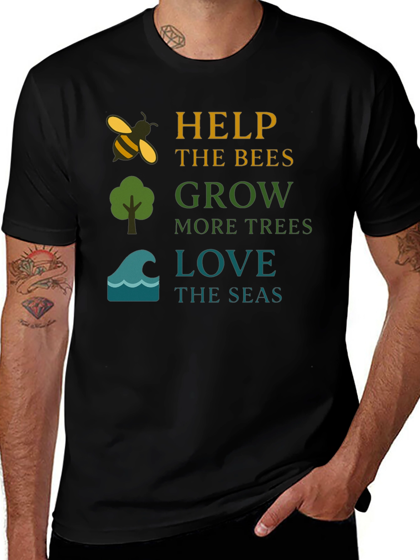 Variant 14 of Help the Bees, Grow Trees, Love the Seas Graphic Tee
