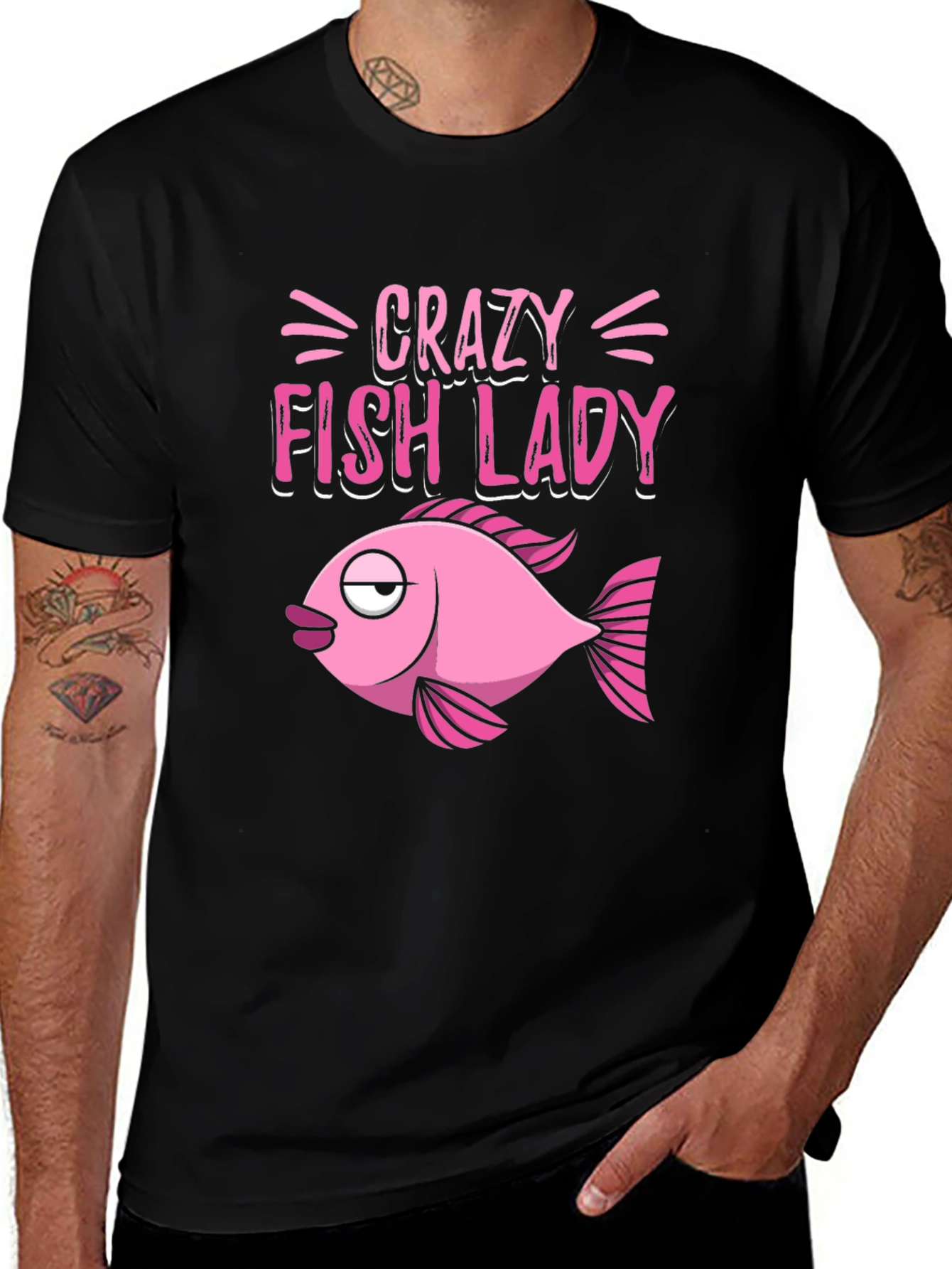 Variant 25 of Crazy Fish Lady Graphic Tee - Black