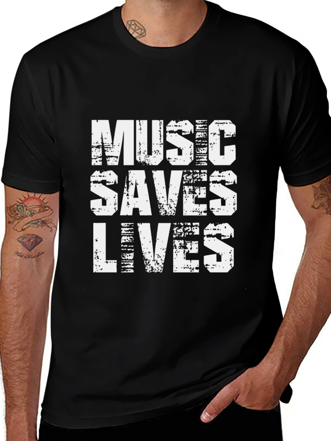 Variant 18 of Music Saves Lives Graphic Print Black T-Shirt