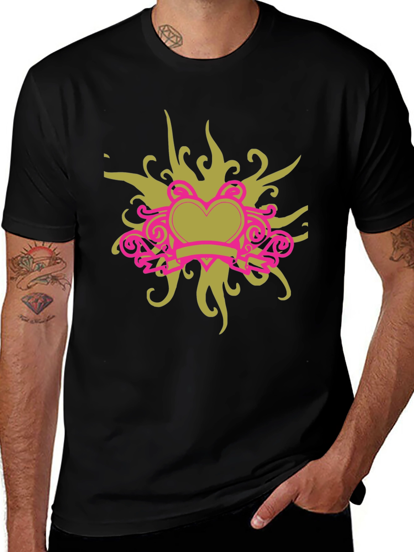Variant 10 of Black T-Shirt with Heart Swirl Design