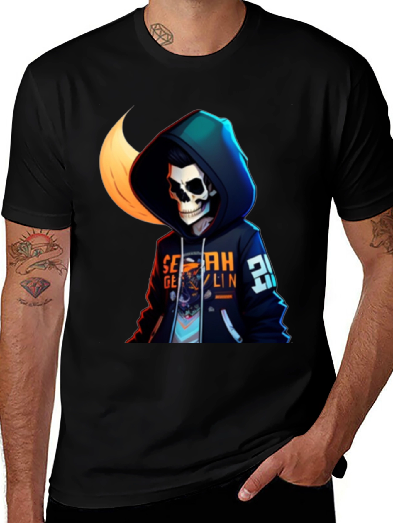 Variant 18 of Urban Skeleton Hoodie Tee - Stylish Graphic Print