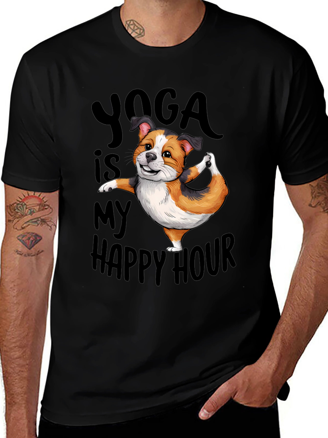 Variant 19 of Yoga Dog Tee: "Yoga is my Happy Hour"