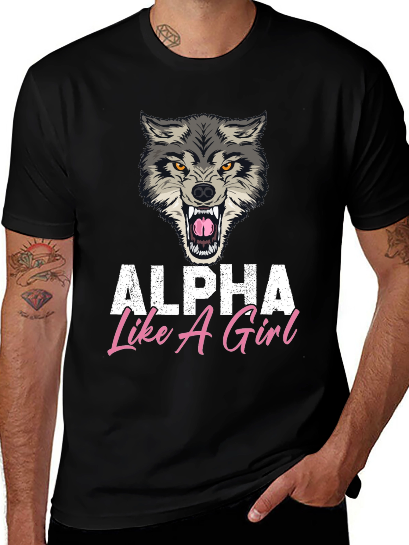 Variant 19 of Alpha Like A Girl Graphic Tee - Wolf Design