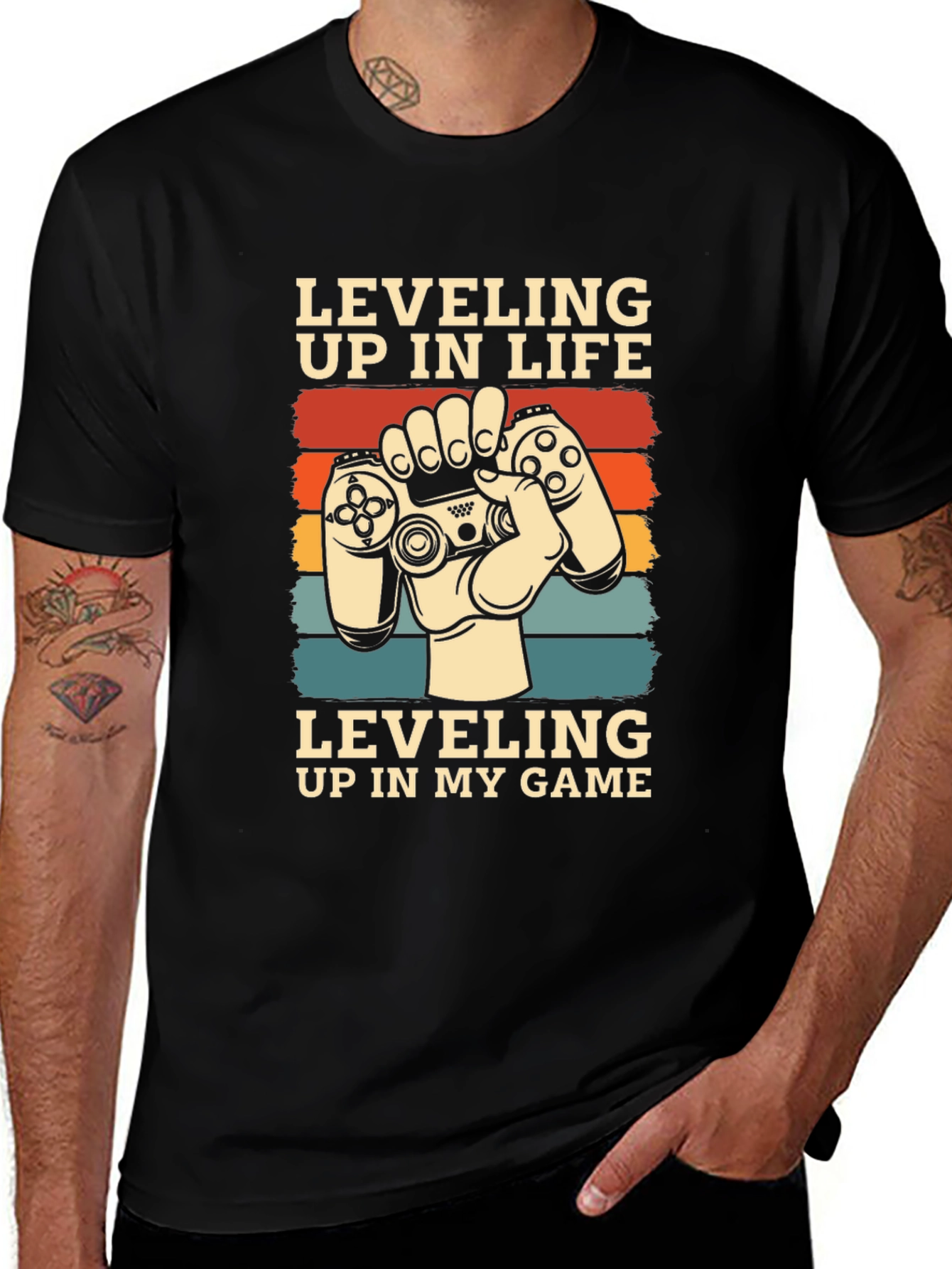 Variant 7 of Leveling Up Gamer T-Shirt - Black Cotton Graphic Tee