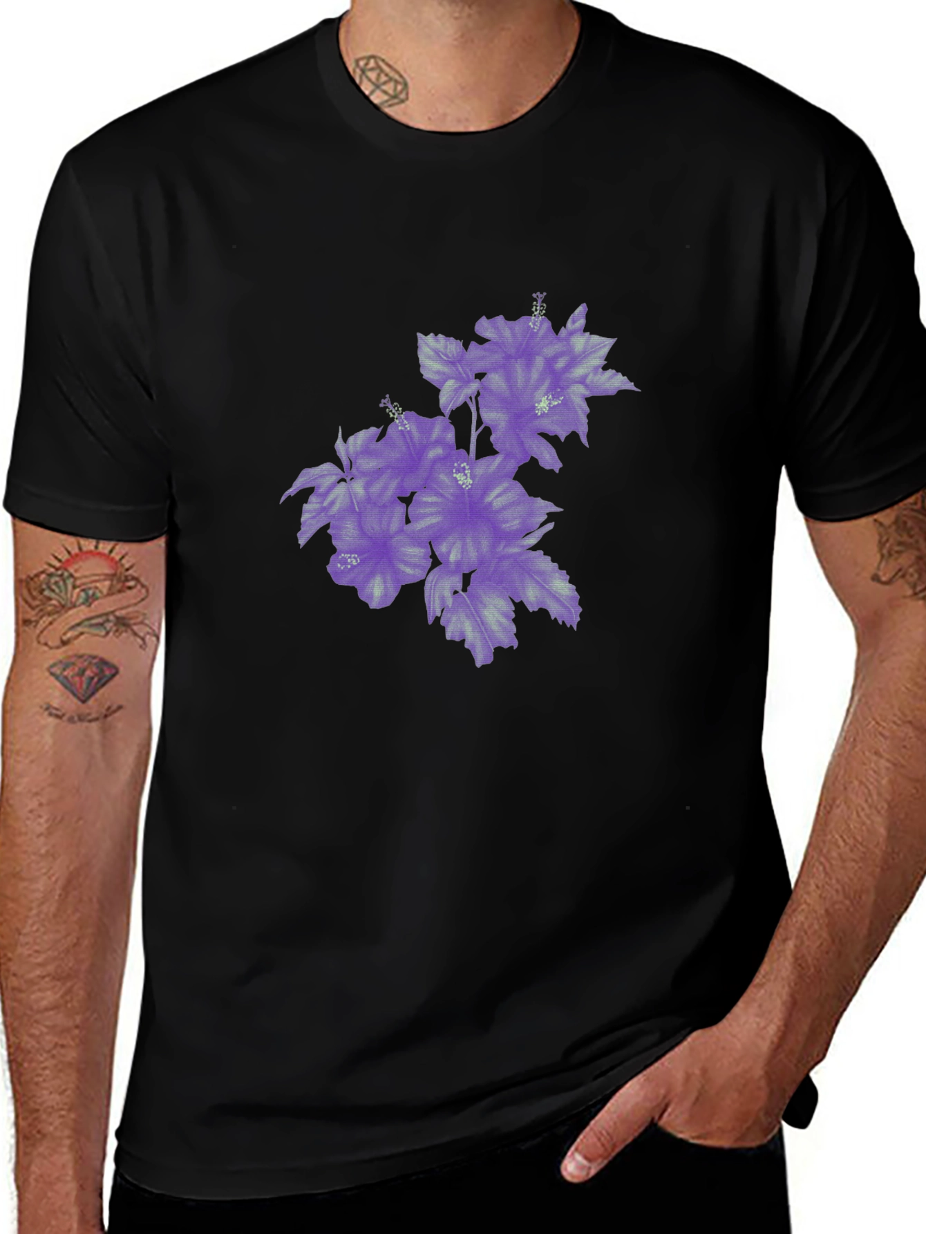 Variant 2 of Black T-Shirt with Purple Floral Print
