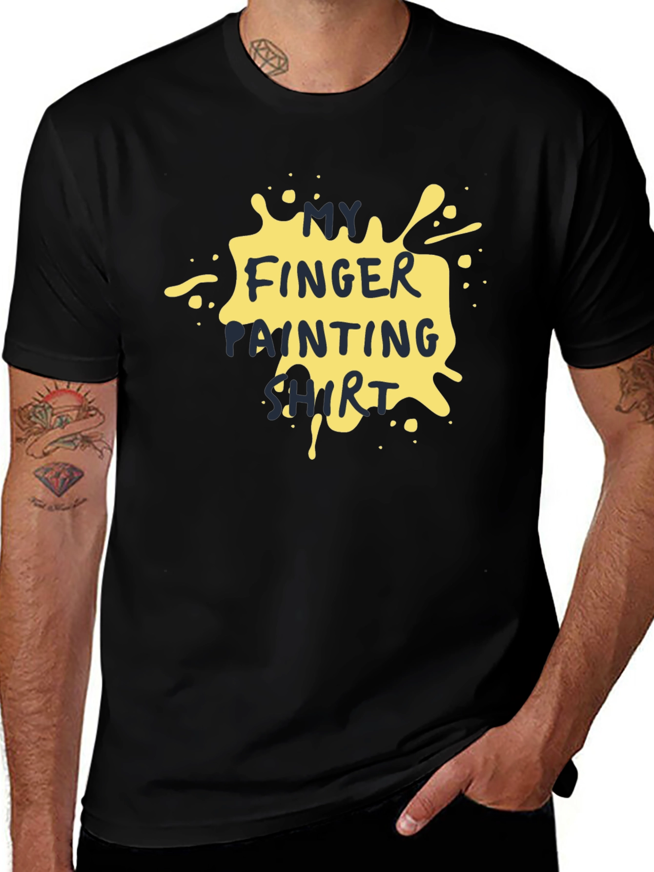 Variant 19 of Funny Finger Painting Shirt - Black Cotton Tee