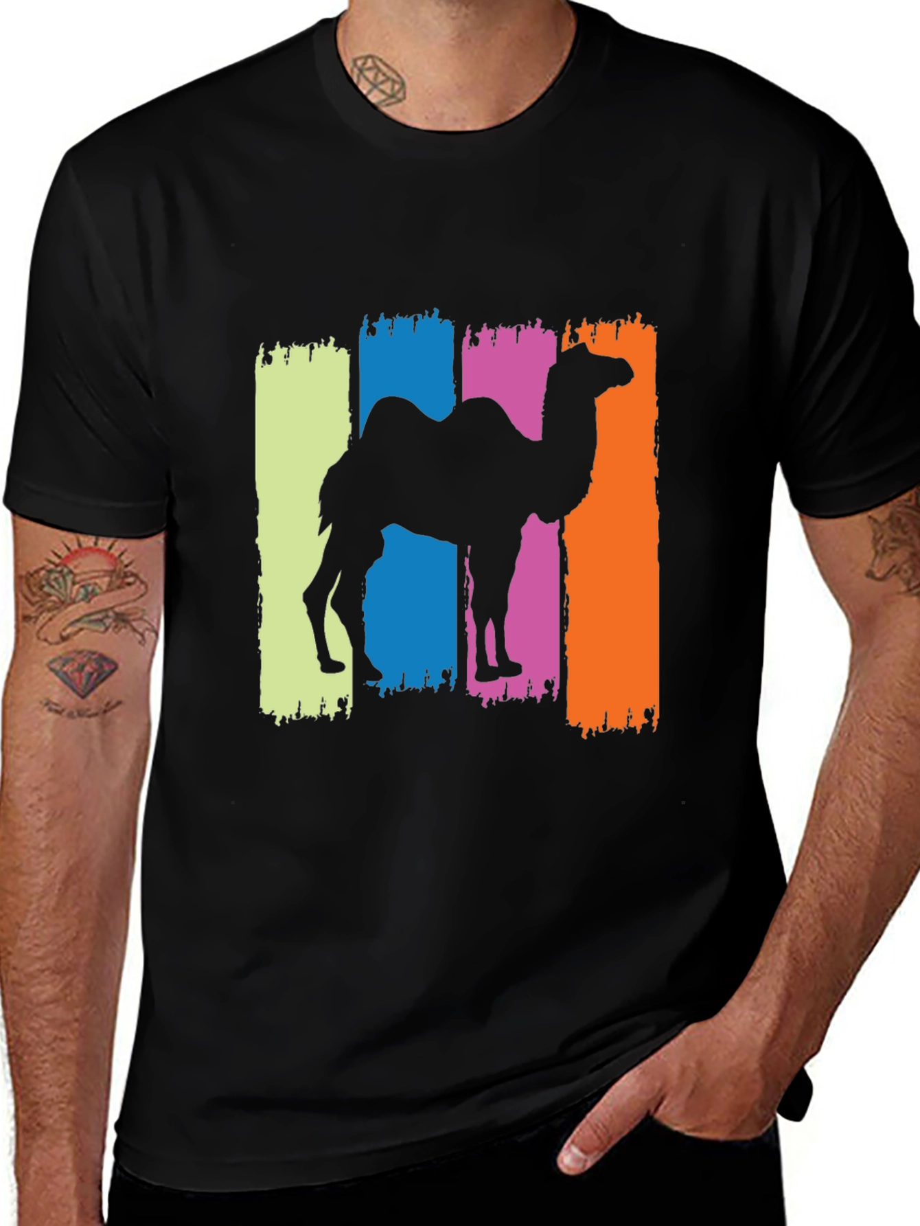 Variant 23 of Camel Silhouette Graphic Tee - Black Cotton T-Shirt