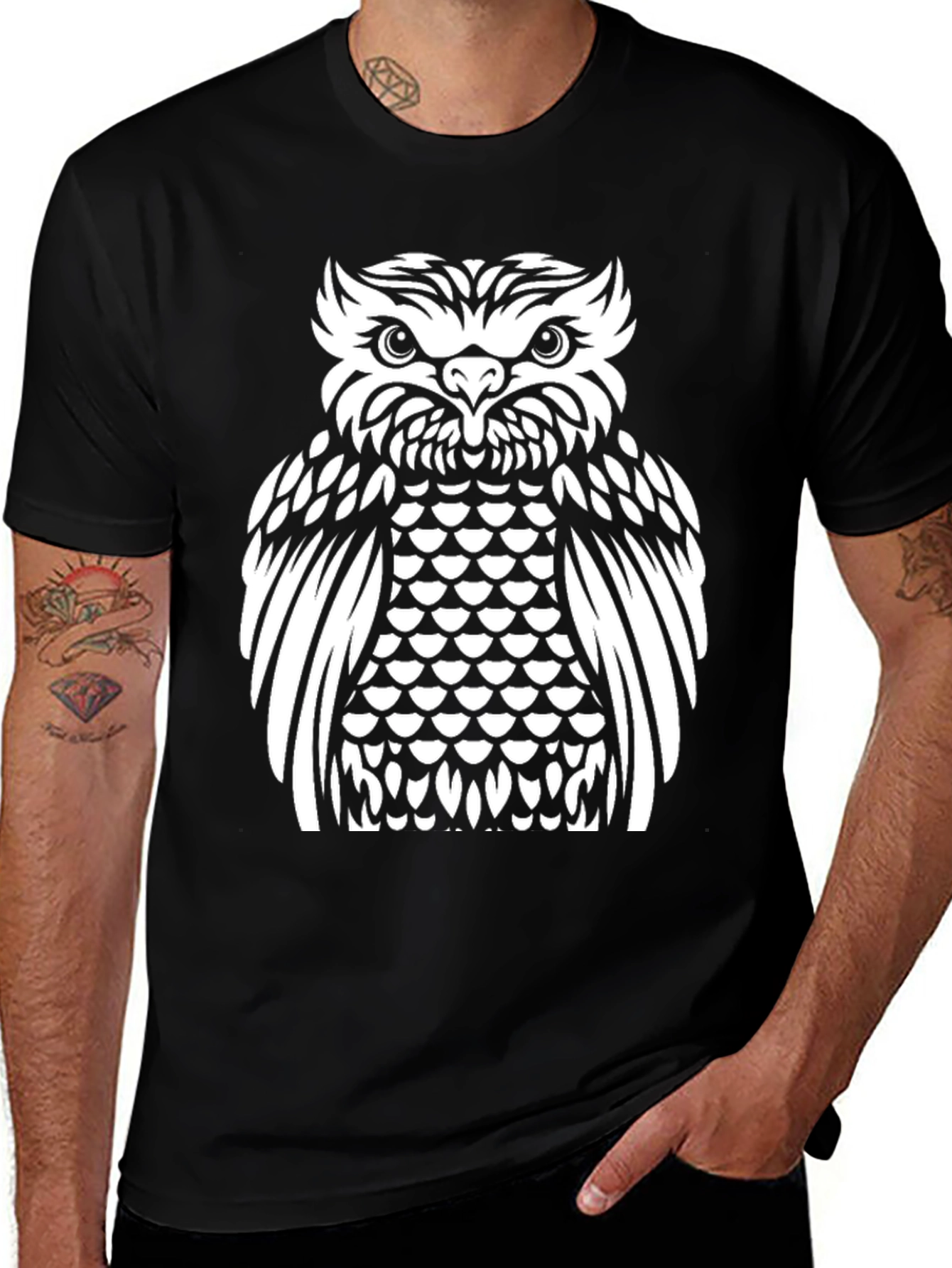 Variant 9 of Owl Graphic Tee - Stylish Black Cotton Shirt