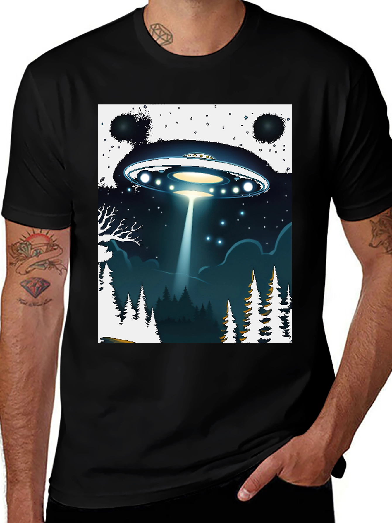 UFO Abduction Graphic T-Shirt - Sci-Fi Black Tee