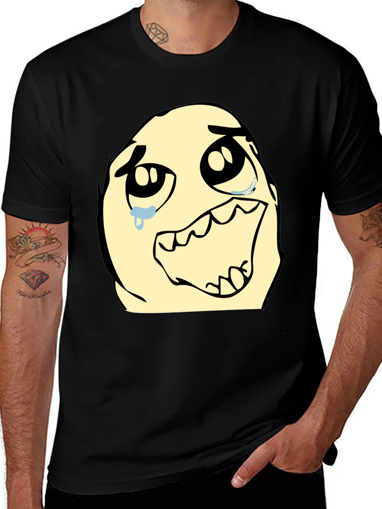 Variant 28 of Crying Meme Graphic Tee - Soft Black Cotton T-Shirt