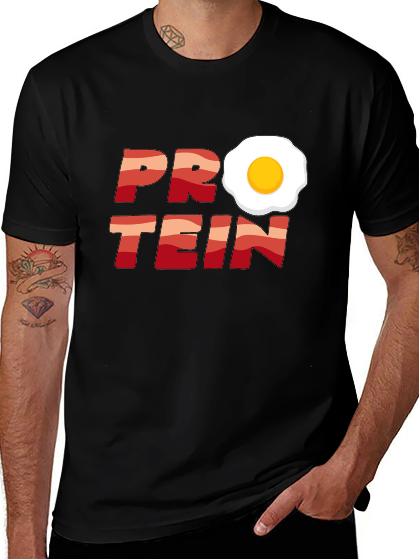 Variant 27 of Protein Bacon & Egg Graphic Tee - Funny Food Shirt
