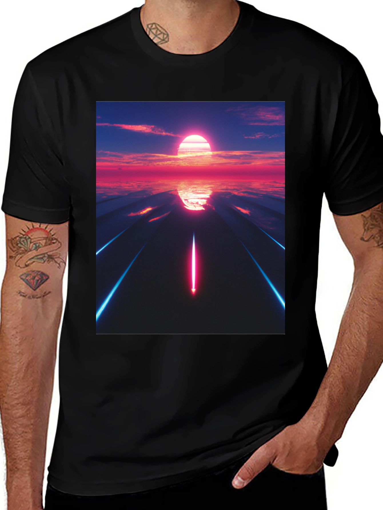 Variant 25 of Sunset Road Graphic Tee - Black Cotton T-Shirt