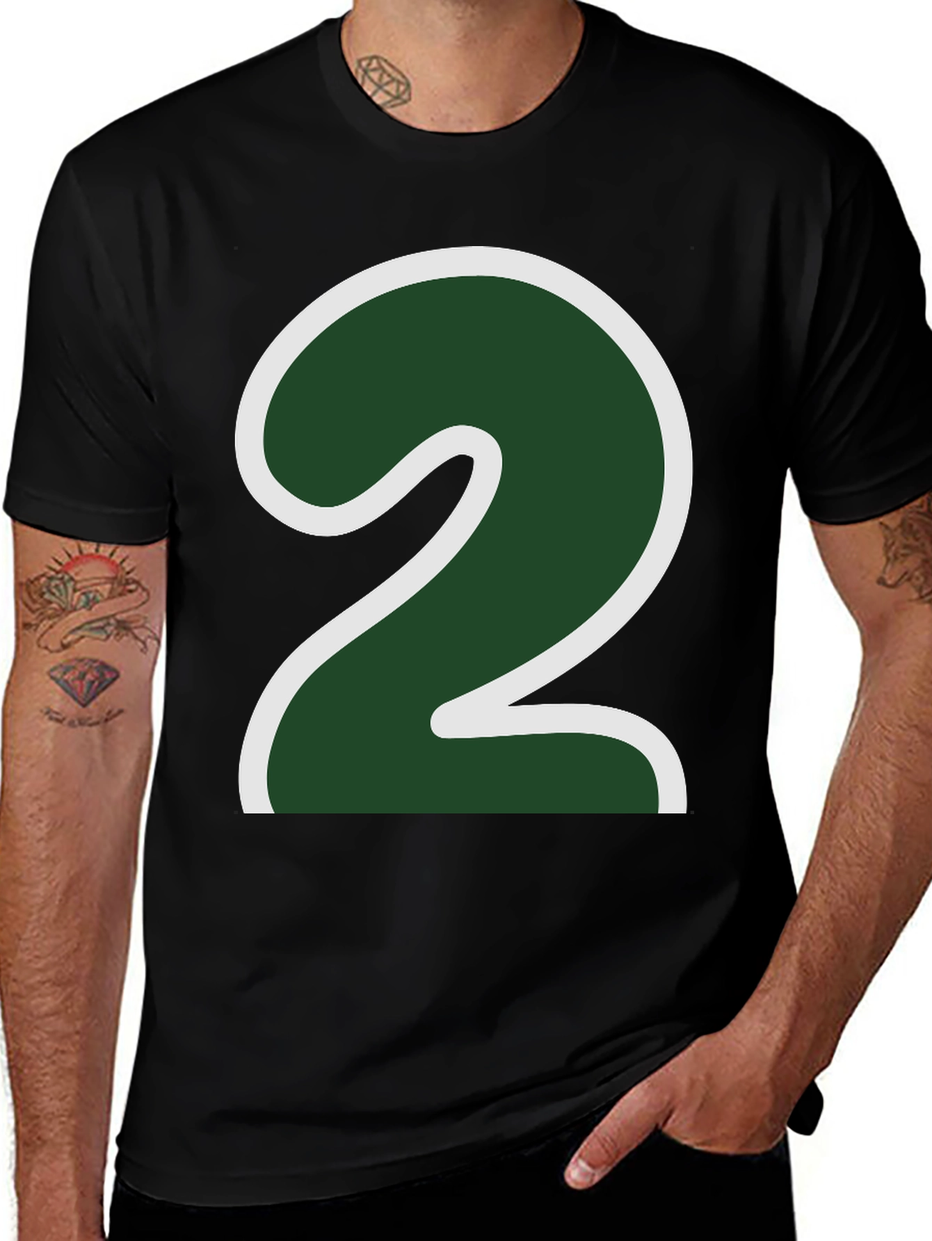 Number Two Graphic Tee - Dark Green & White