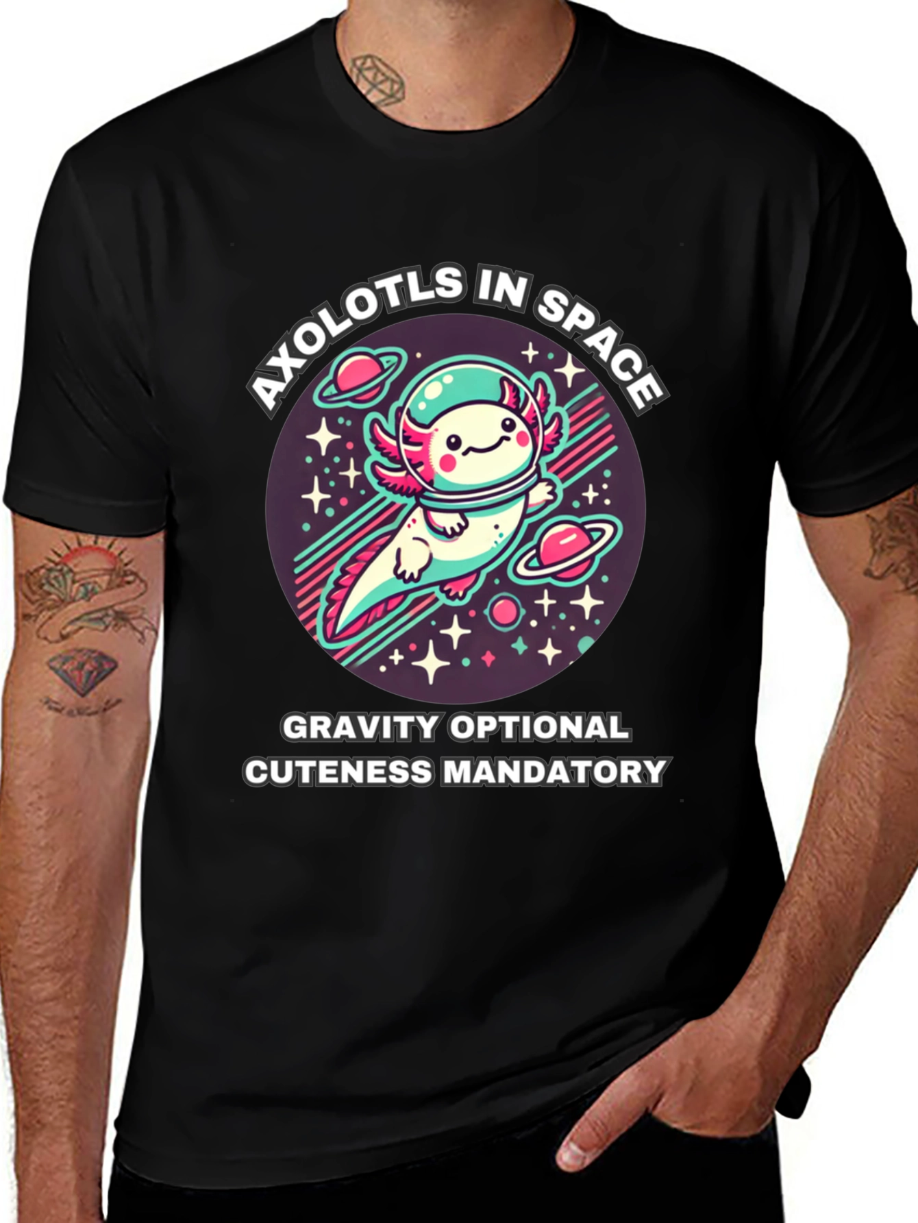 Variant 24 of Axolotls in Space T-Shirt - Gravity Optional