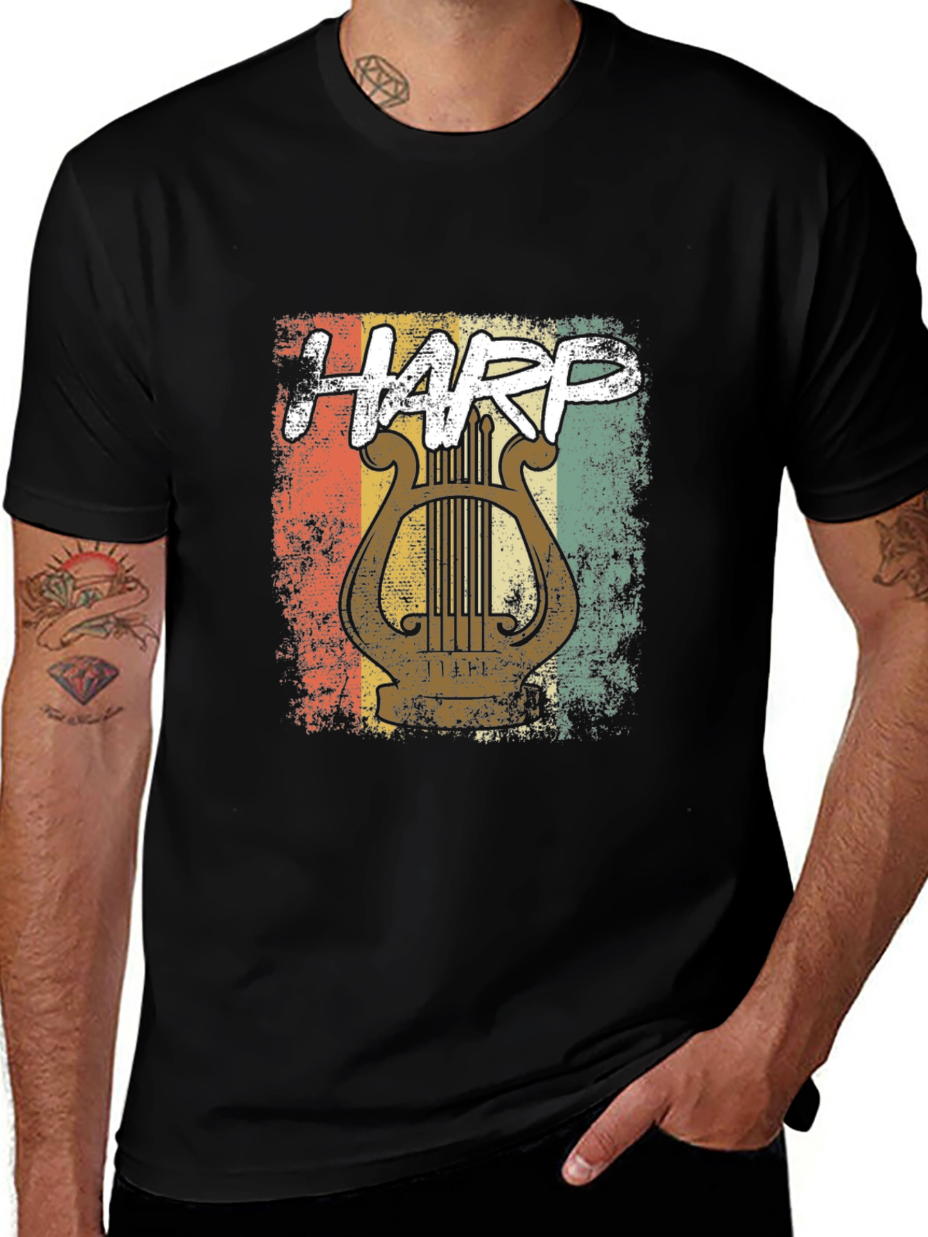 Variant 25 of Vintage Harp T-Shirt - Retro Music Lover Tee