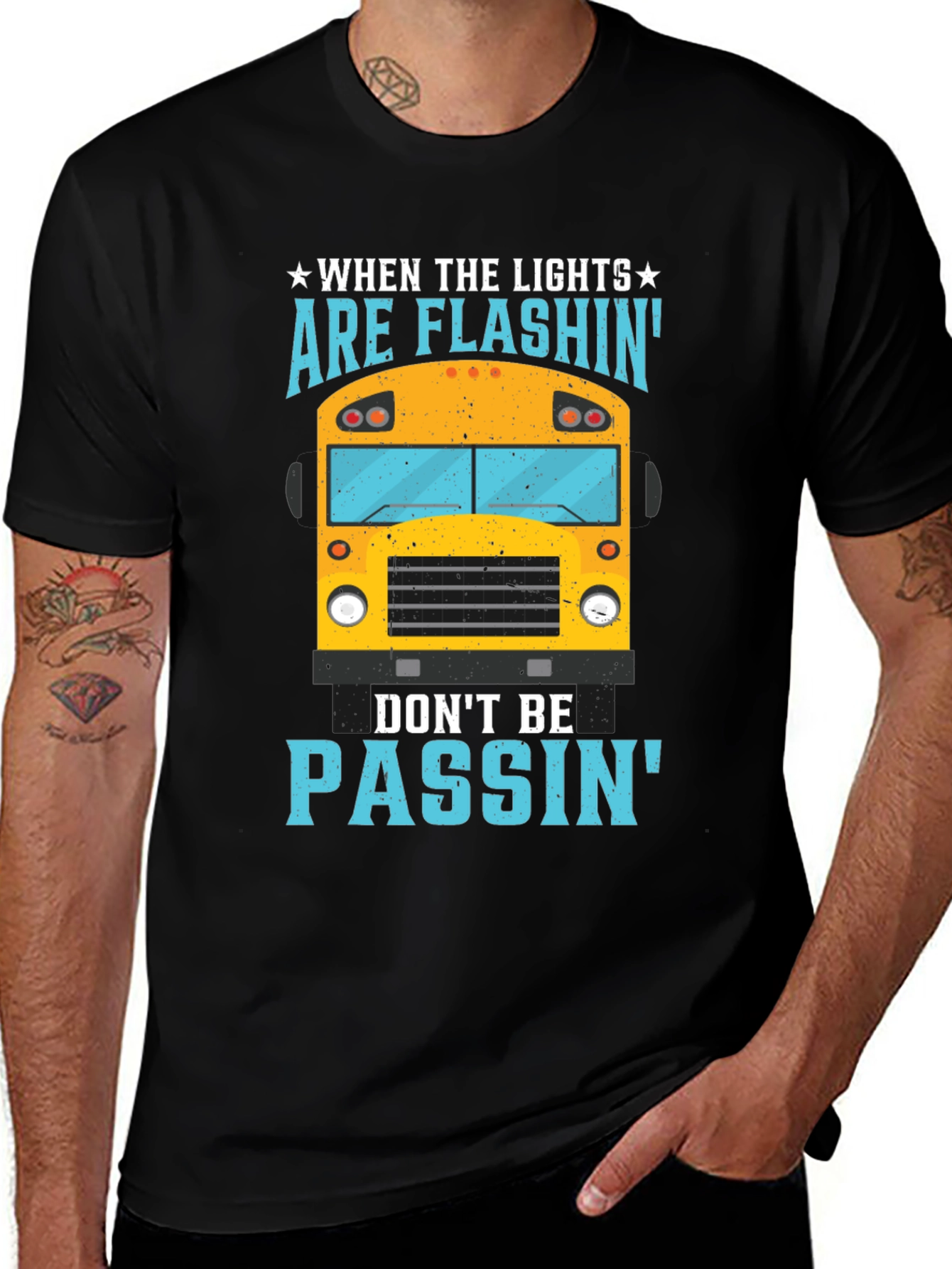 Variant 27 of School Bus T-Shirt - When The Lights Are Flashin' Don't Be Passin'