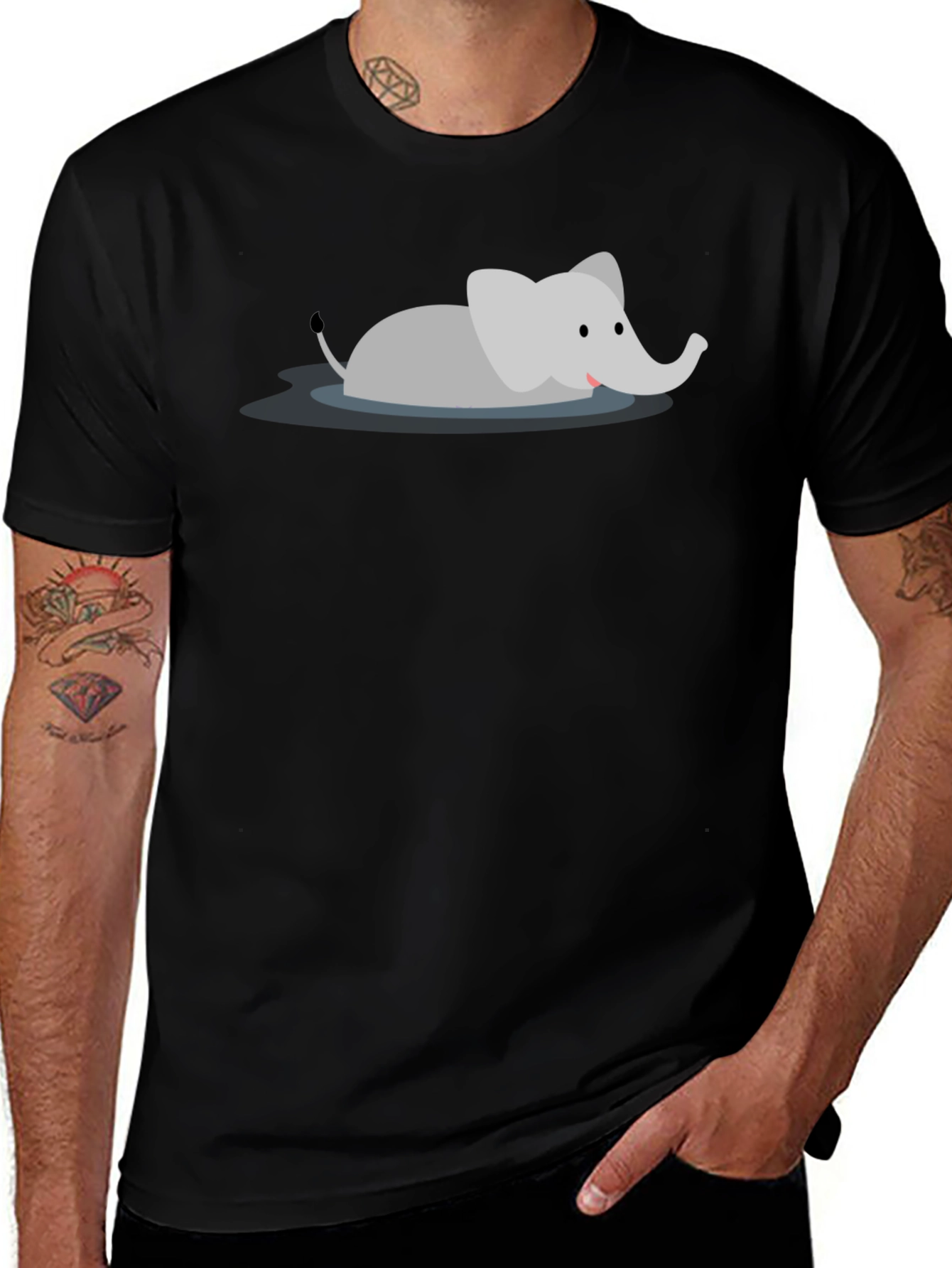 Variant 10 of Cute Cartoon Elephant Black T-Shirt