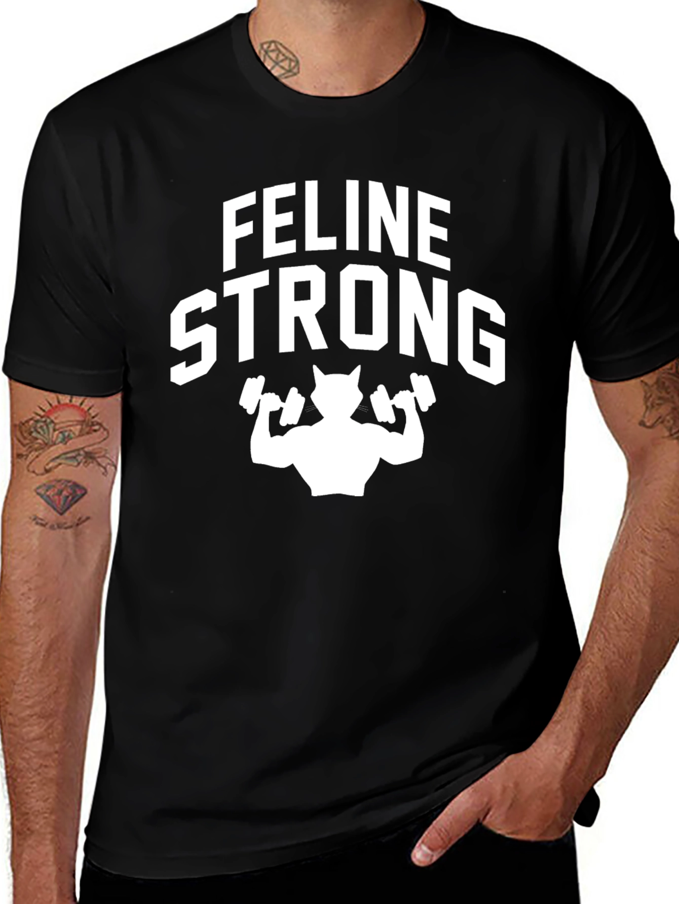 Variant 23 of Feline Strong Cat Gym Workout Graphic Tee