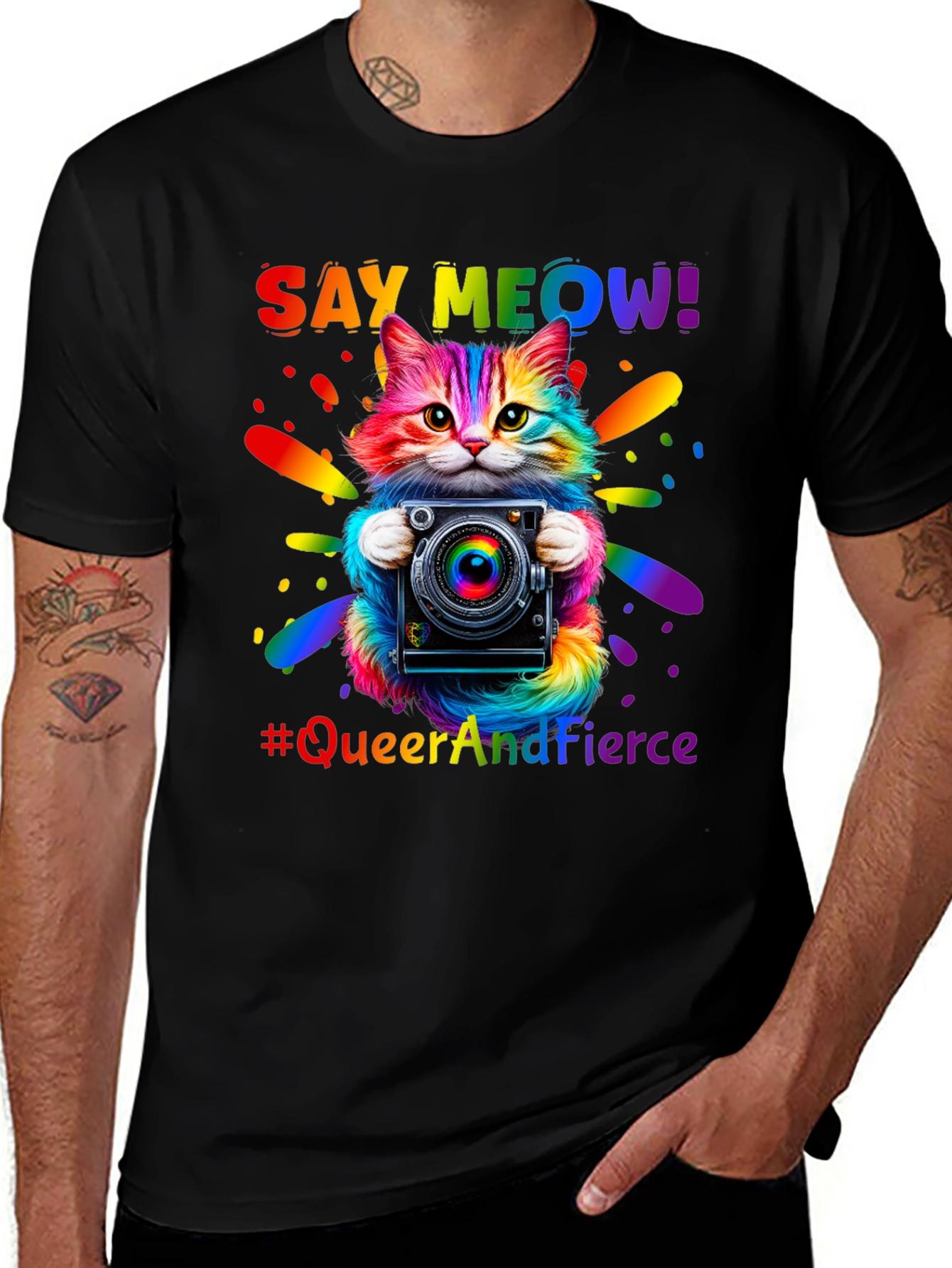 Queer and Fierce Cat Camera T-Shirt