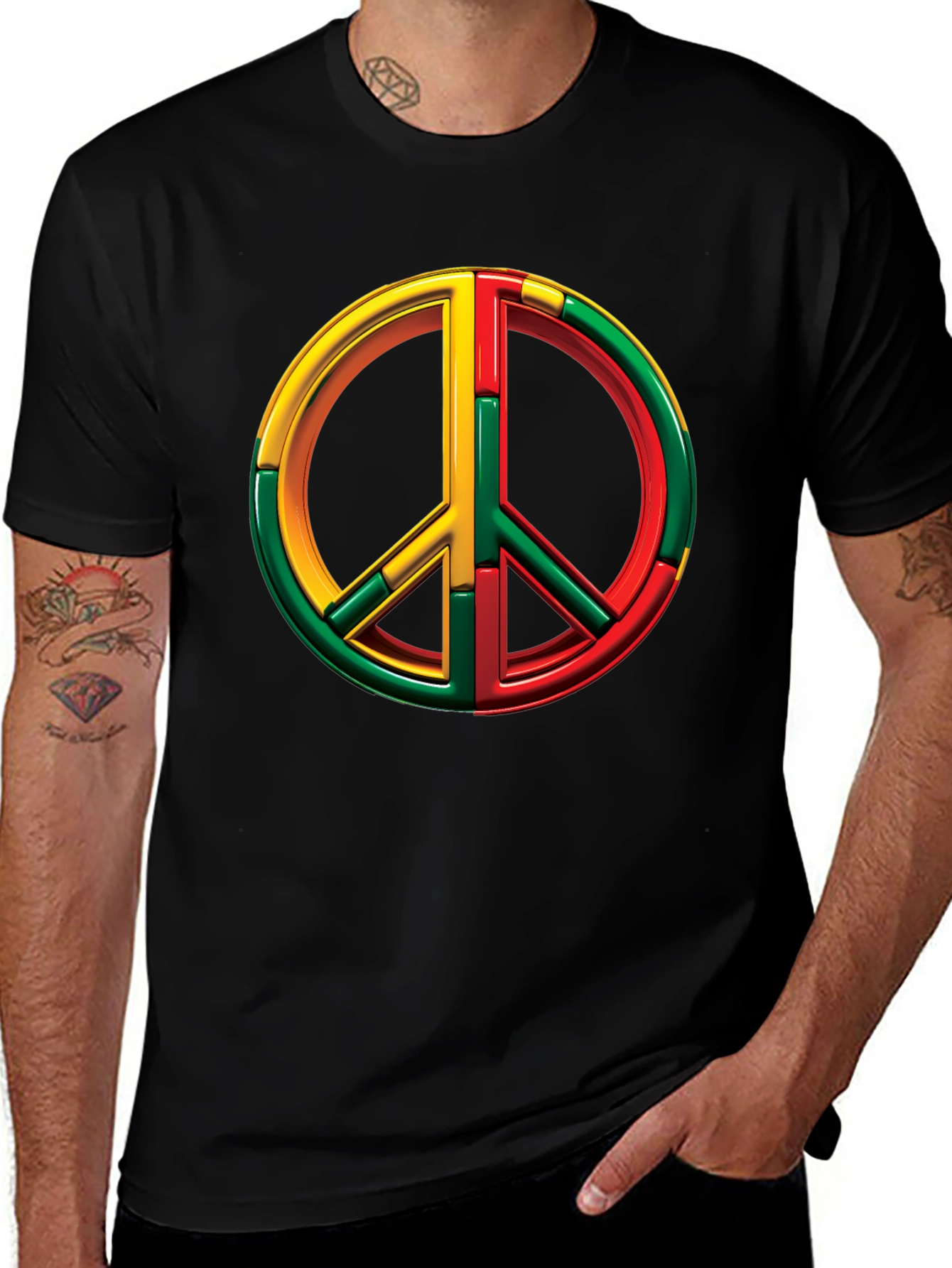 Rasta Peace Sign Graphic Tee - Black