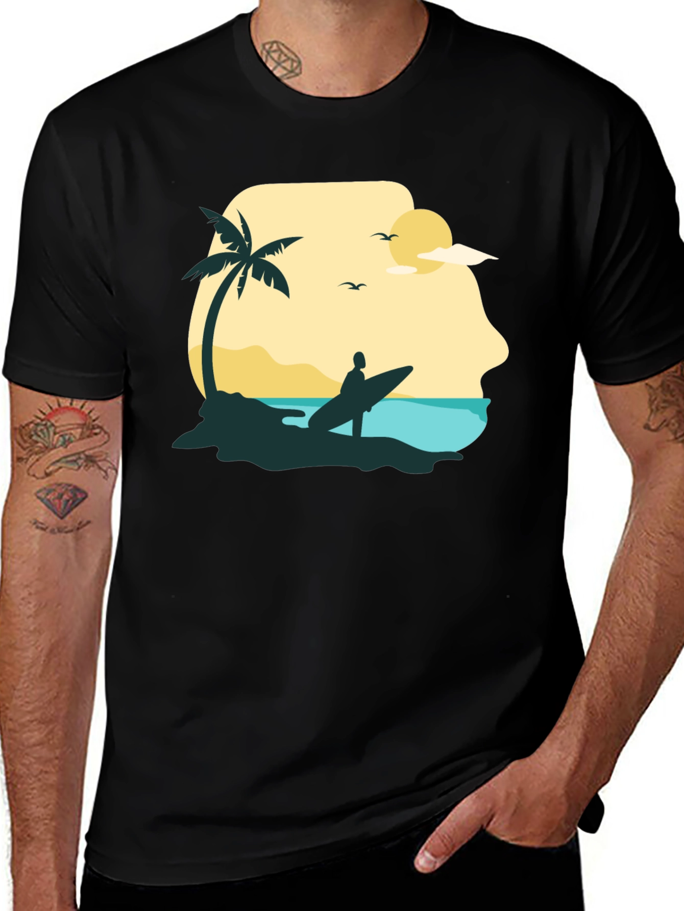 Variant 8 of Beach Surfer Graphic Tee - Black Cotton T-Shirt