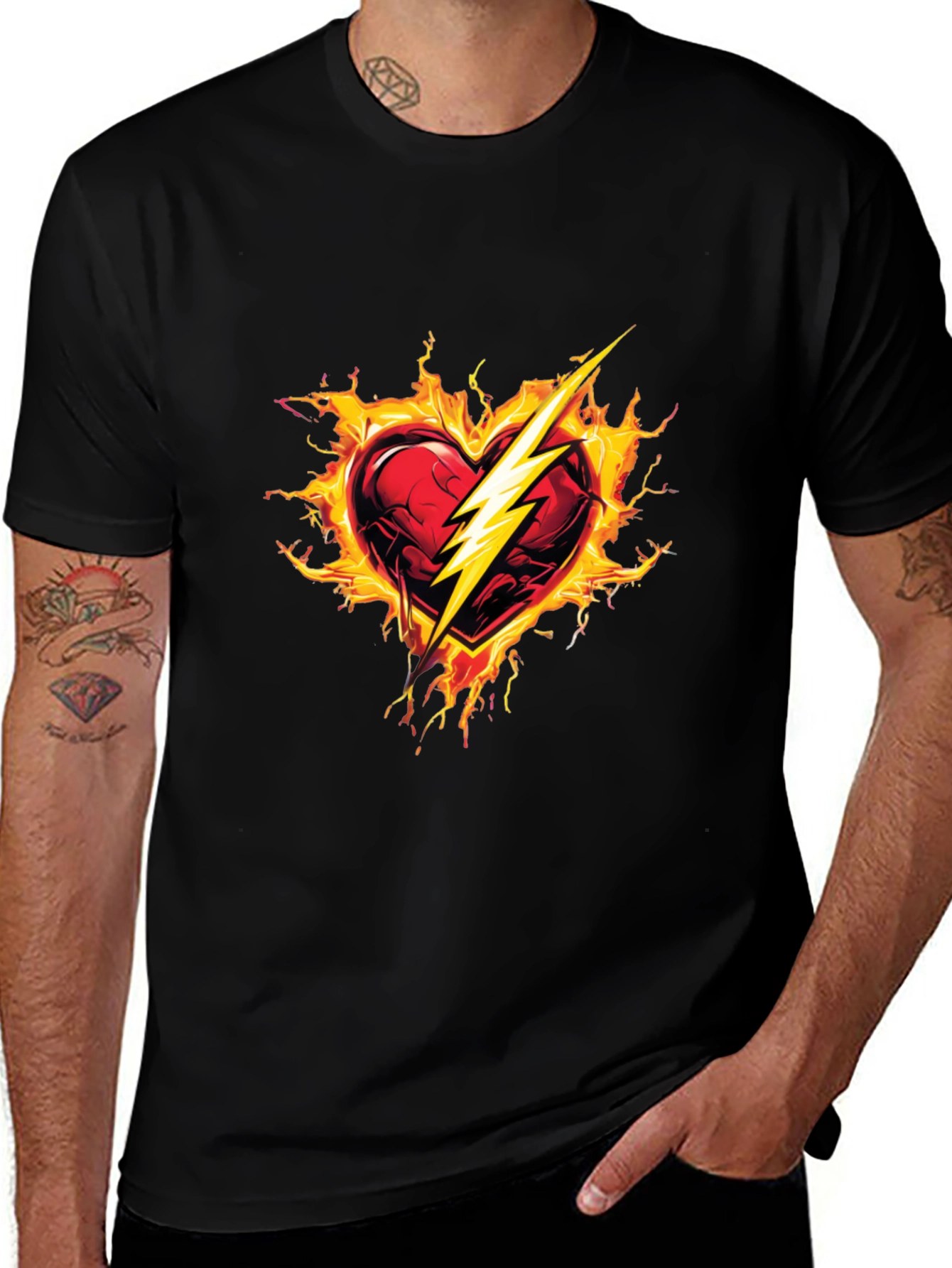 Fiery Heart Lightning Black T-Shirt