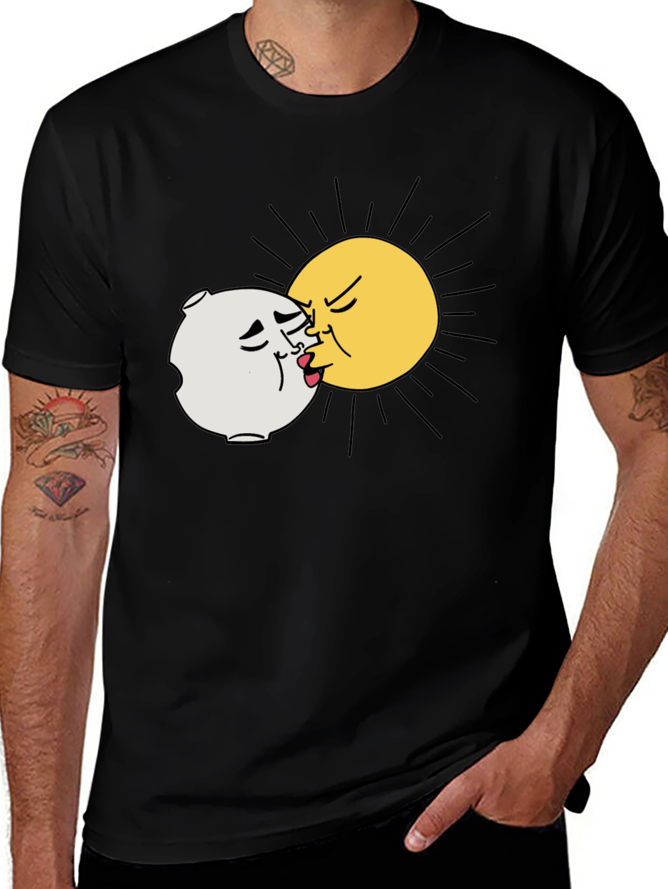 Variant 22 of Sun & Moon Kissing Graphic Tee - Unique Design